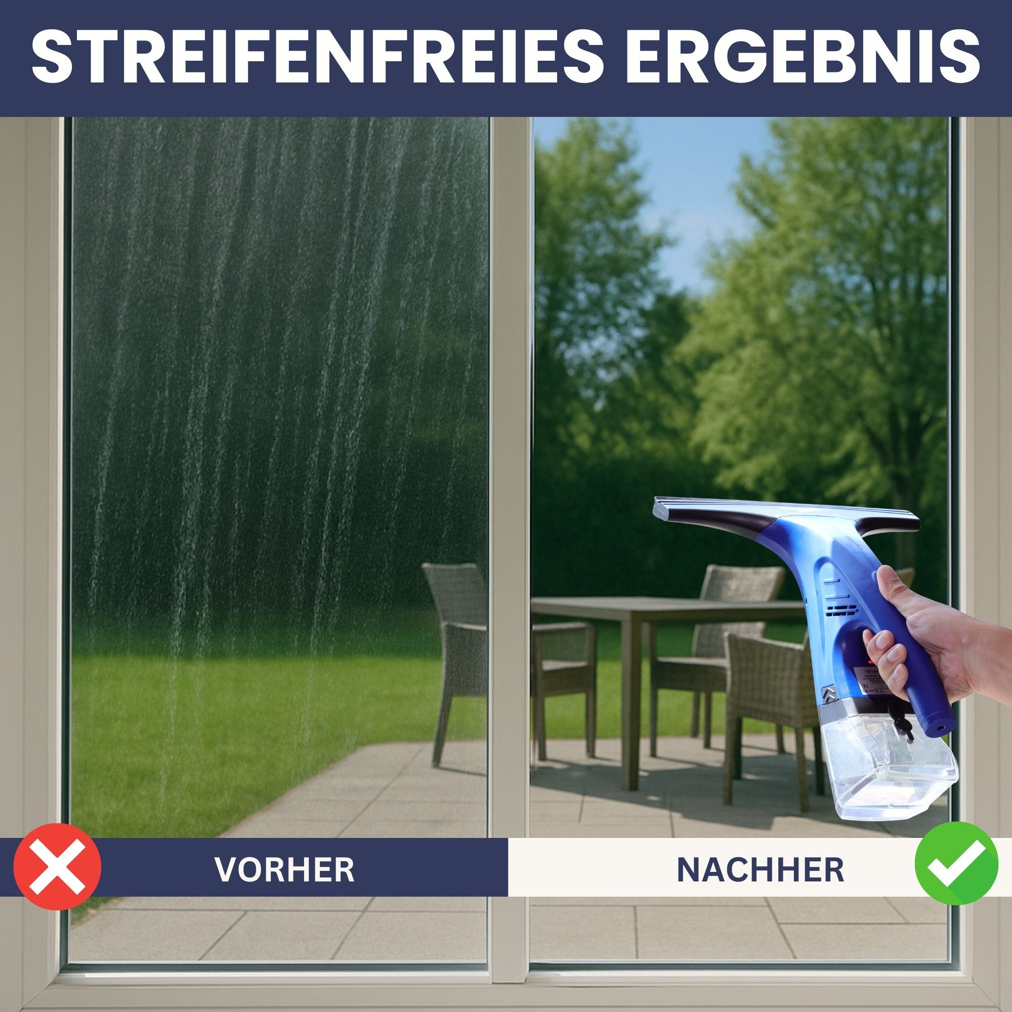 Sommertal Akku-Fenstersauger Fenstersauger Akku Set – Fensterreiniger mit Sprühflasche & Pad, Streifenfreier Fensterputz – 1600Pa Saugleistung, 25 Min Akku