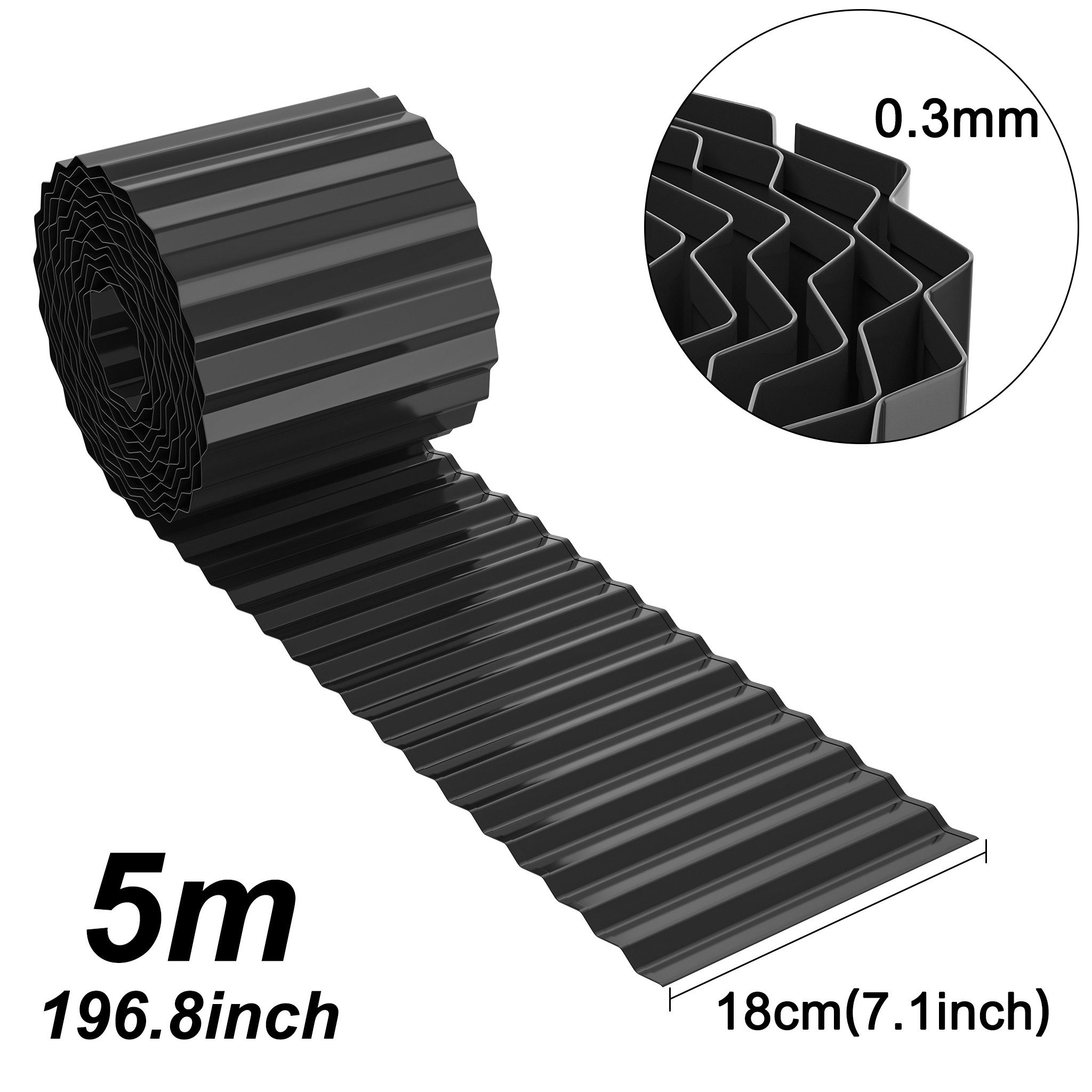 FIVMEN Rasenkante 5m/10m Beetbegrenzung aus Metall Beetumrandung Verzinkt, 15cm/18cm Hoch, Silber/Schwarz/Rost, Rasenbleche Mähkante Flexible Rasen Umrandung