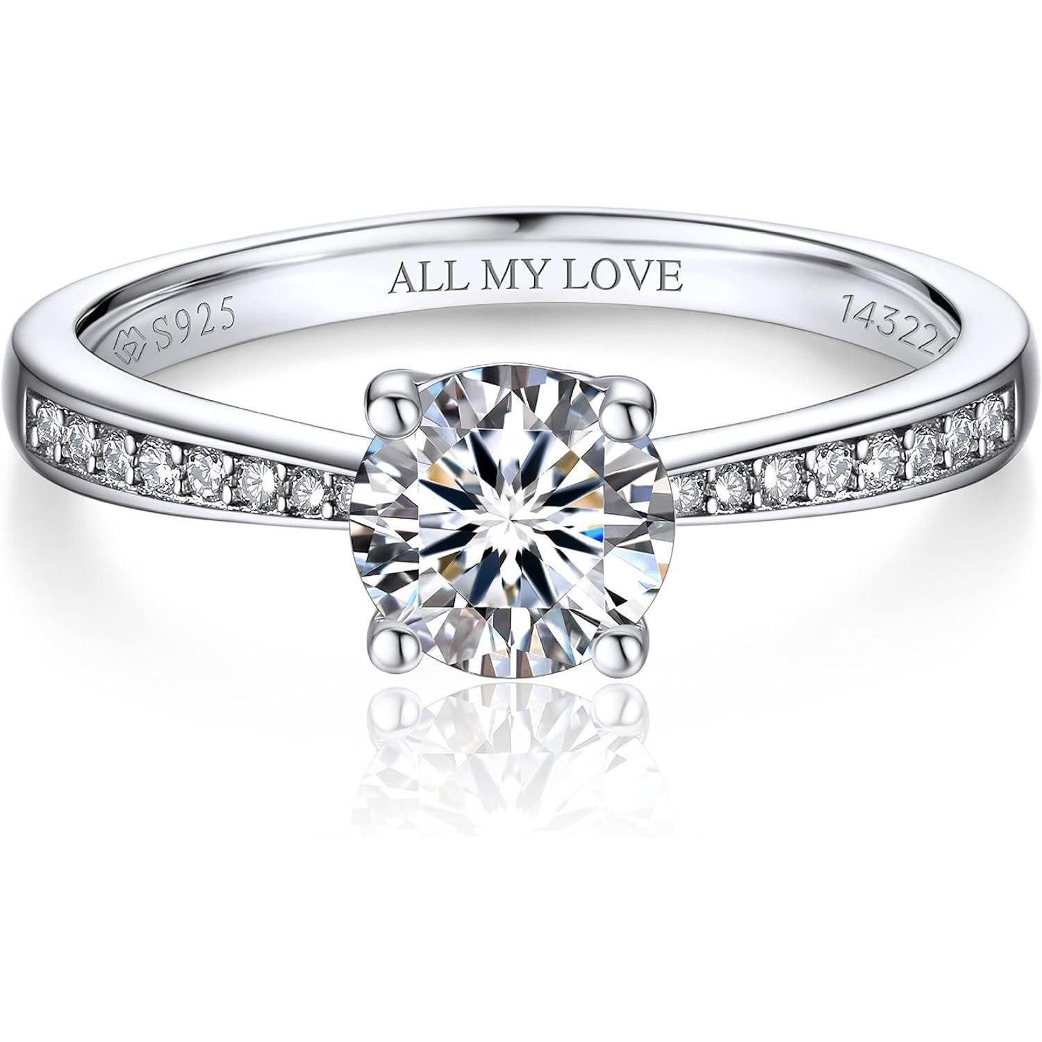 LuxusKollektion Verlobungsring Verlobungsring Moissanite 1Karat Silver-Maßgeschneidert 62(19.8)