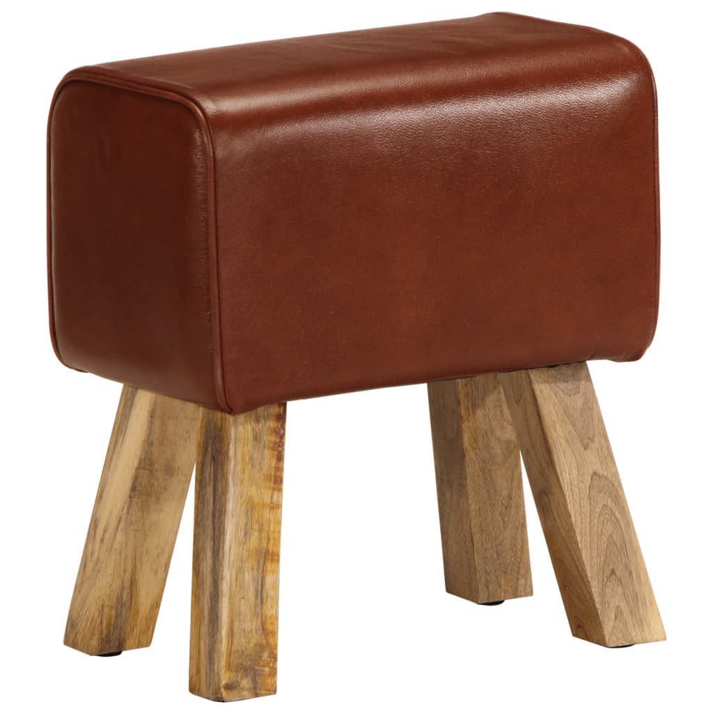 vidaXL Essbank Sitzbank Turnbock-Design 38 cm Braun Echtleder Massivholz
