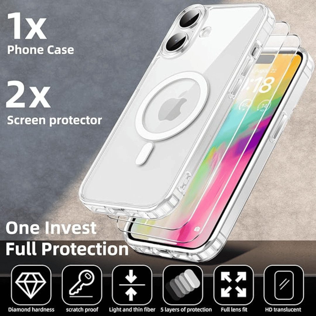 SmartUP Smartphone-Hülle + 2X Schutzglas für iPhone 16 Pro Max Plus MagSafe Panzerfolie Case 9H 6,7-Zoll, kompletter Rundumschutz – Bild 3 von 5