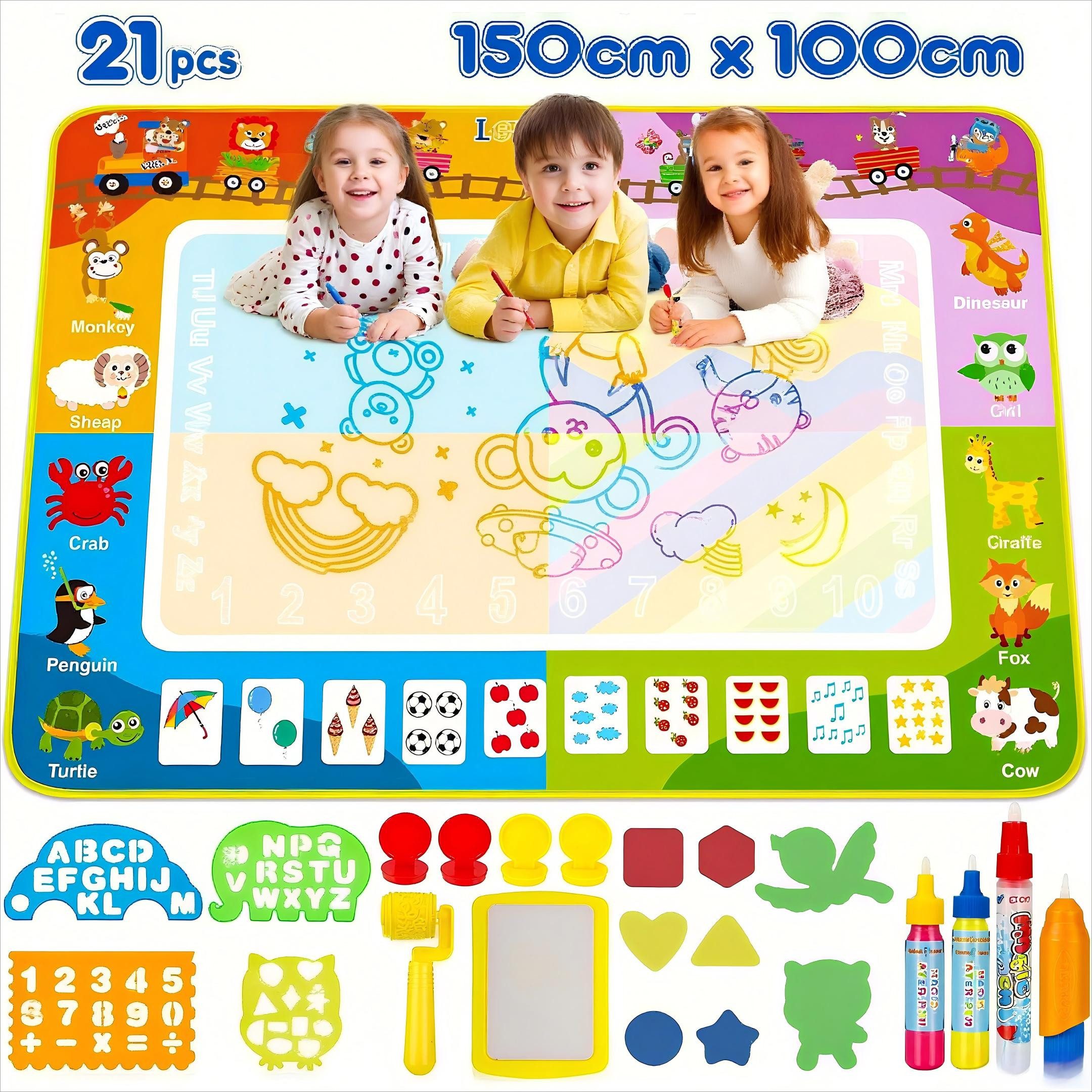 POPOLIC Kreativset 150×100cm Wasser Doodle Matte - Aqua Magic Doodle Matte, (Spielzeug, Kinderspielzeug, Montessori Игрушки, Große Wassermalmatte, 1-tlg), Игры ab 1 2 3 Jahre