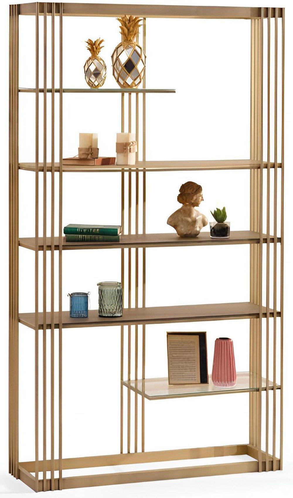 JVmoebel Bücherregal JVMoebel Bücherregal mit goldfarbenem Metallrahmen und Glasböden, 1-tlg., Made in Europa