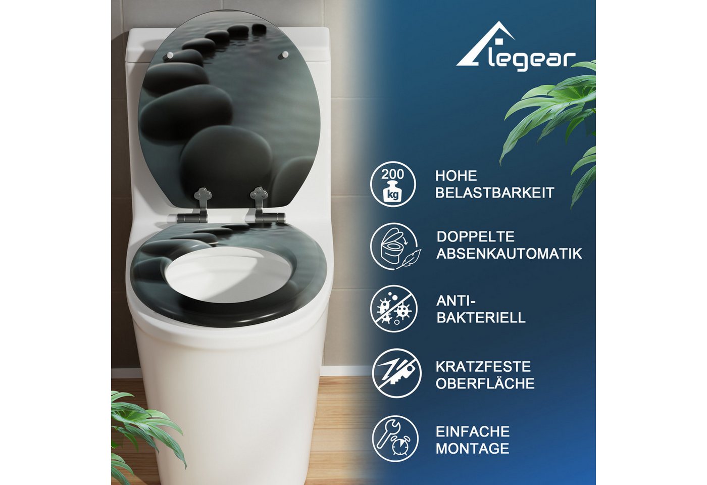 Thumbnail - Elegear WC-Sitz Holz Toilettendeckel mit Doppelte Absenkautomatik (Maximale Tragfähigkeit 200 kg, 1-St), Hochwertige Toi...