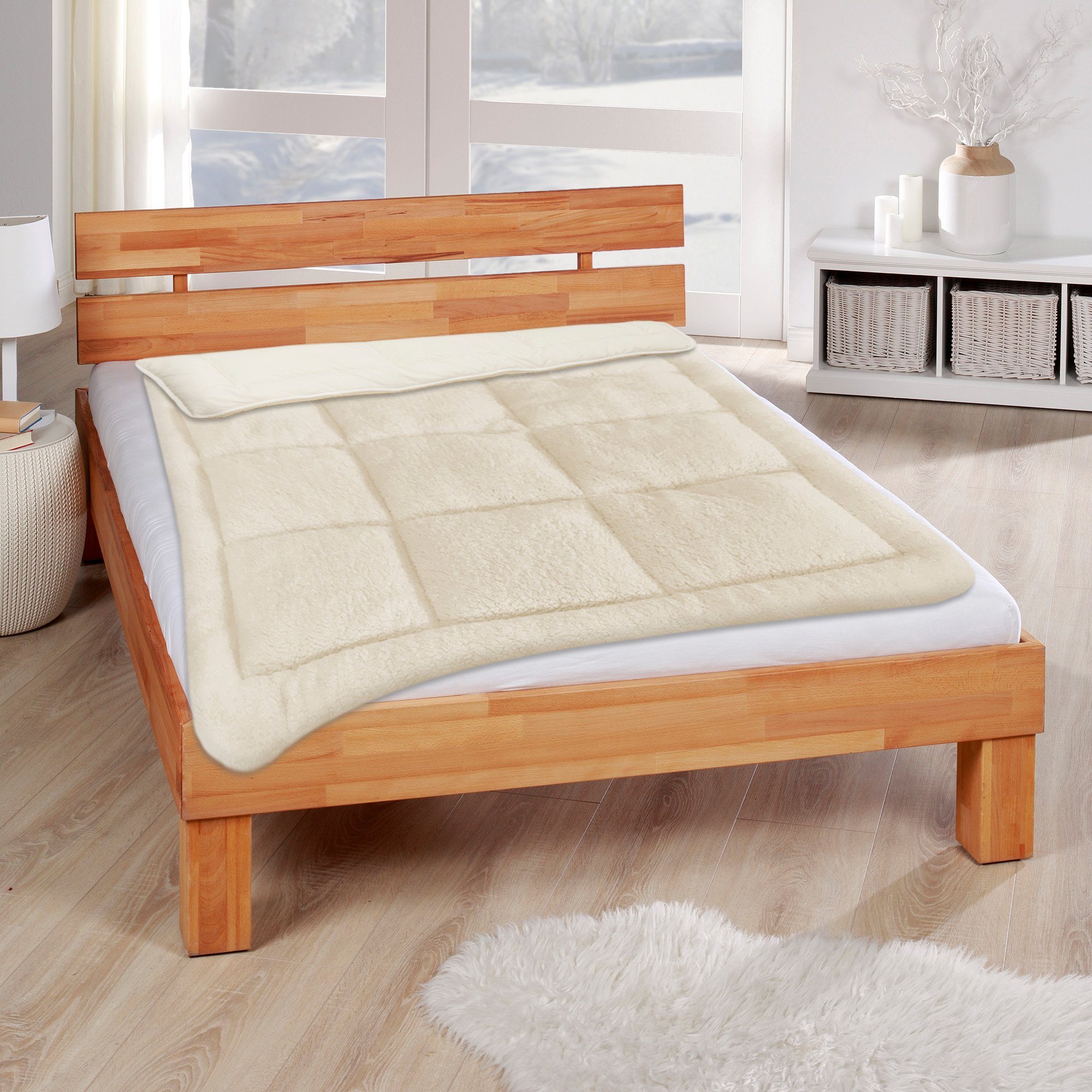 Bestlivings Steppbett + Kopfkissen Kassettendecke Steppdecke Sommer- & Winterseite, Füllung: Polyester, Bezug: Lammflor Optik, Wende Bettdecke 135x200cm Lammflor Optik, Sherpa-Fleece - Winterdecke