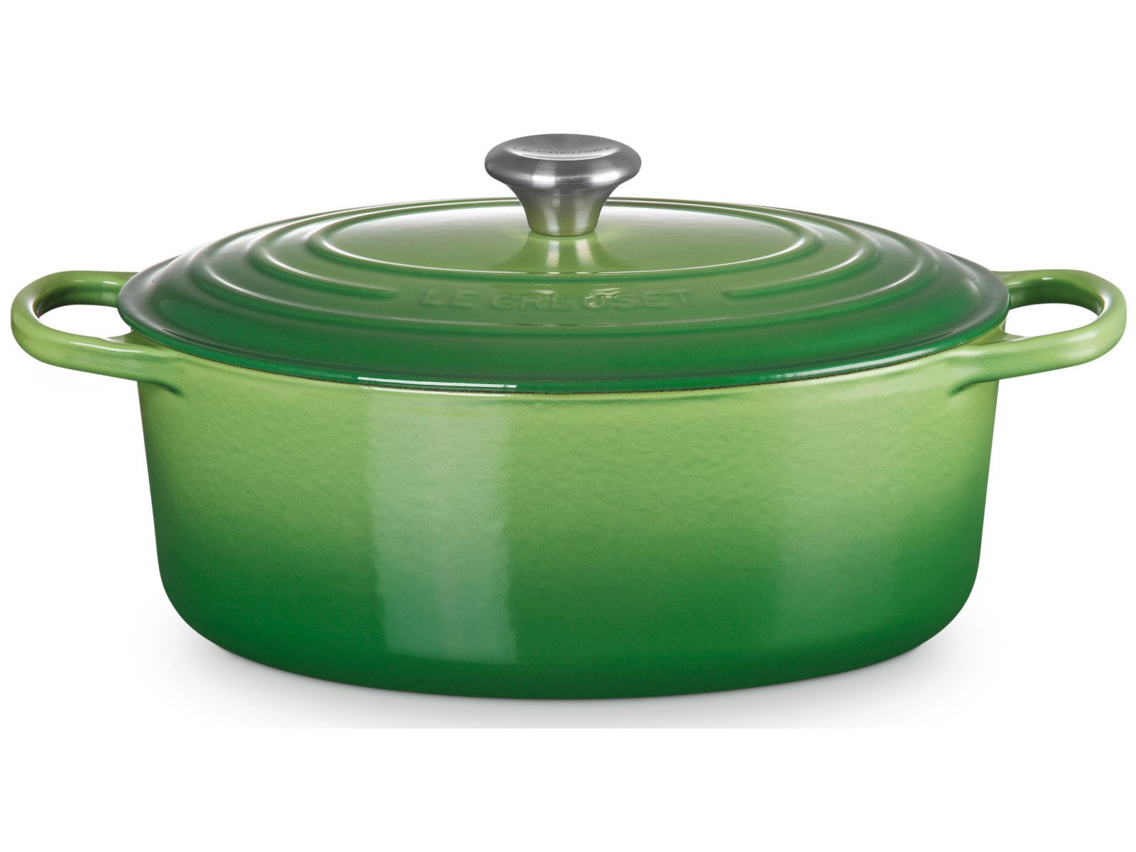 LE CREUSET Кастрюли жаровни Creuset Кастрюли жаровни Signature oval bamboo green 25,7cm, Emailliertes Gusseisen