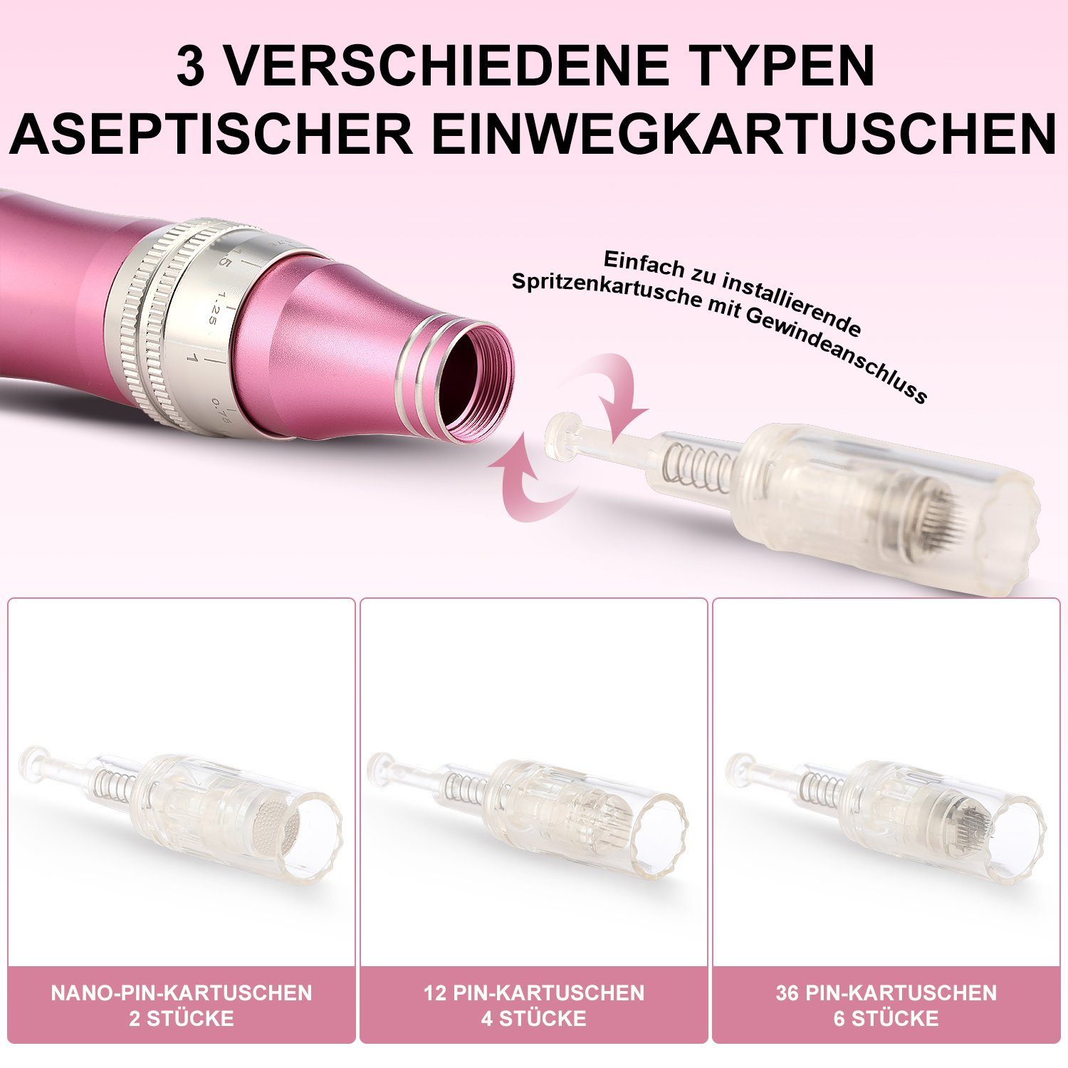 LOVONLIVE Dermaroller Derma Stift 7 Haut 12 Pen Derma Stufen mit Microneedle 0-2,5mm, Therapiegerät LCD-Bildschirm Aufladbares inkl. Nadelköpfe Elektrischer
