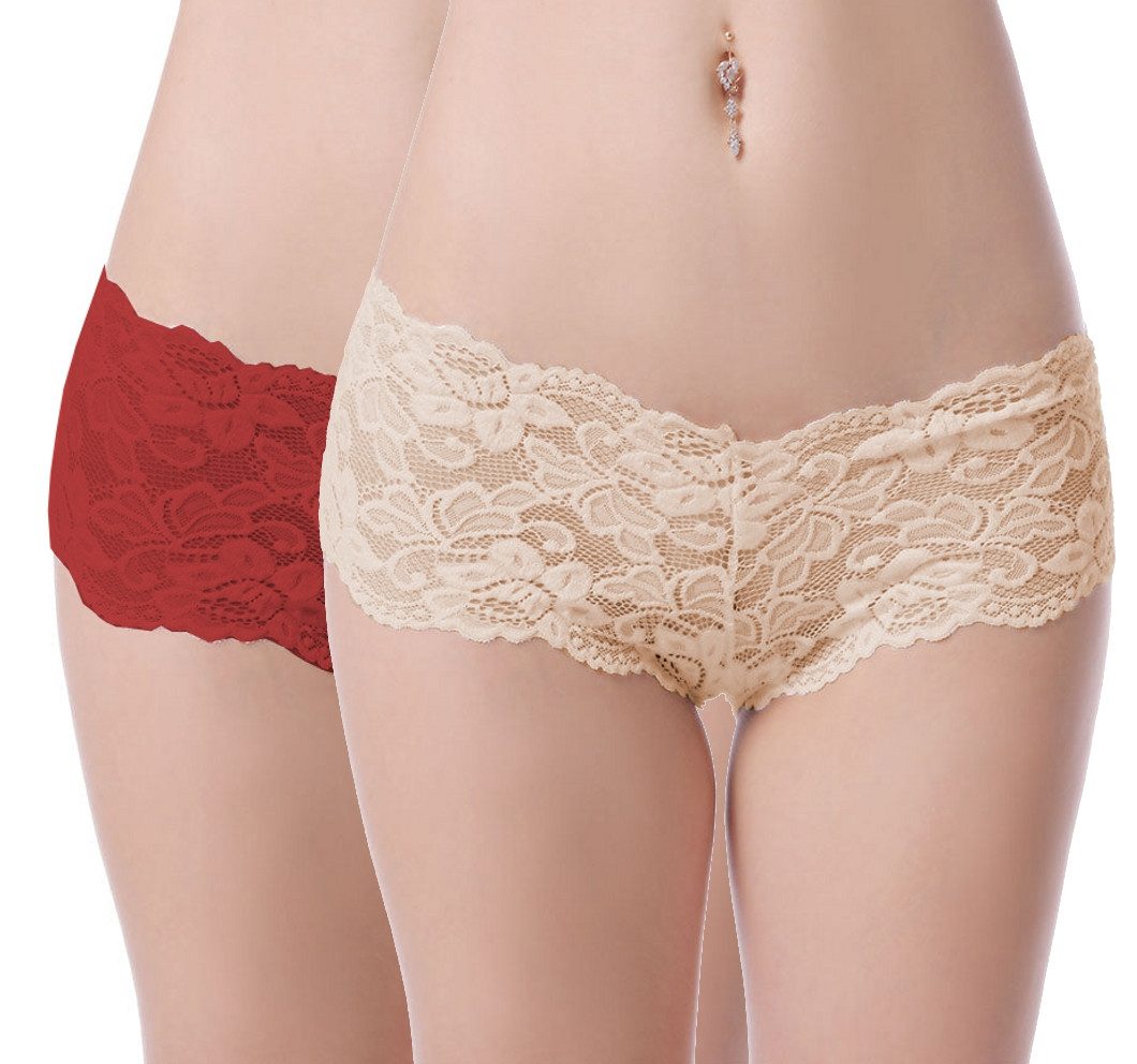 Lau-Fashion Slip 2er Set Unterwäsche Panty Brazilian Blumen Spitzen Unterho günstig online kaufen