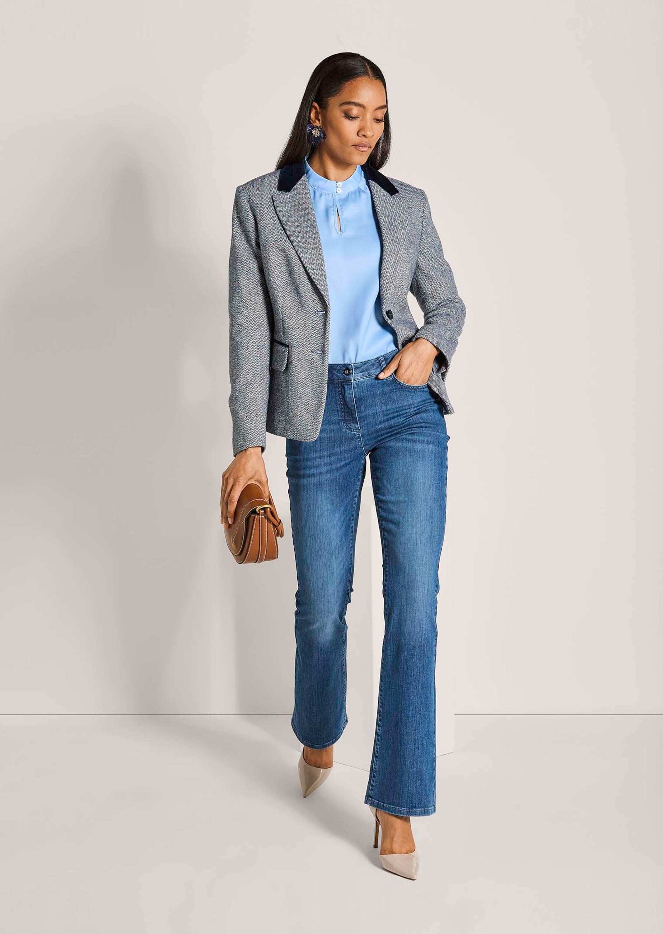MADELEINE Kurzblazer Businessblazer mit Reverskragen Taillierter Blazer mit Pattentaschen und langen Ärmeln