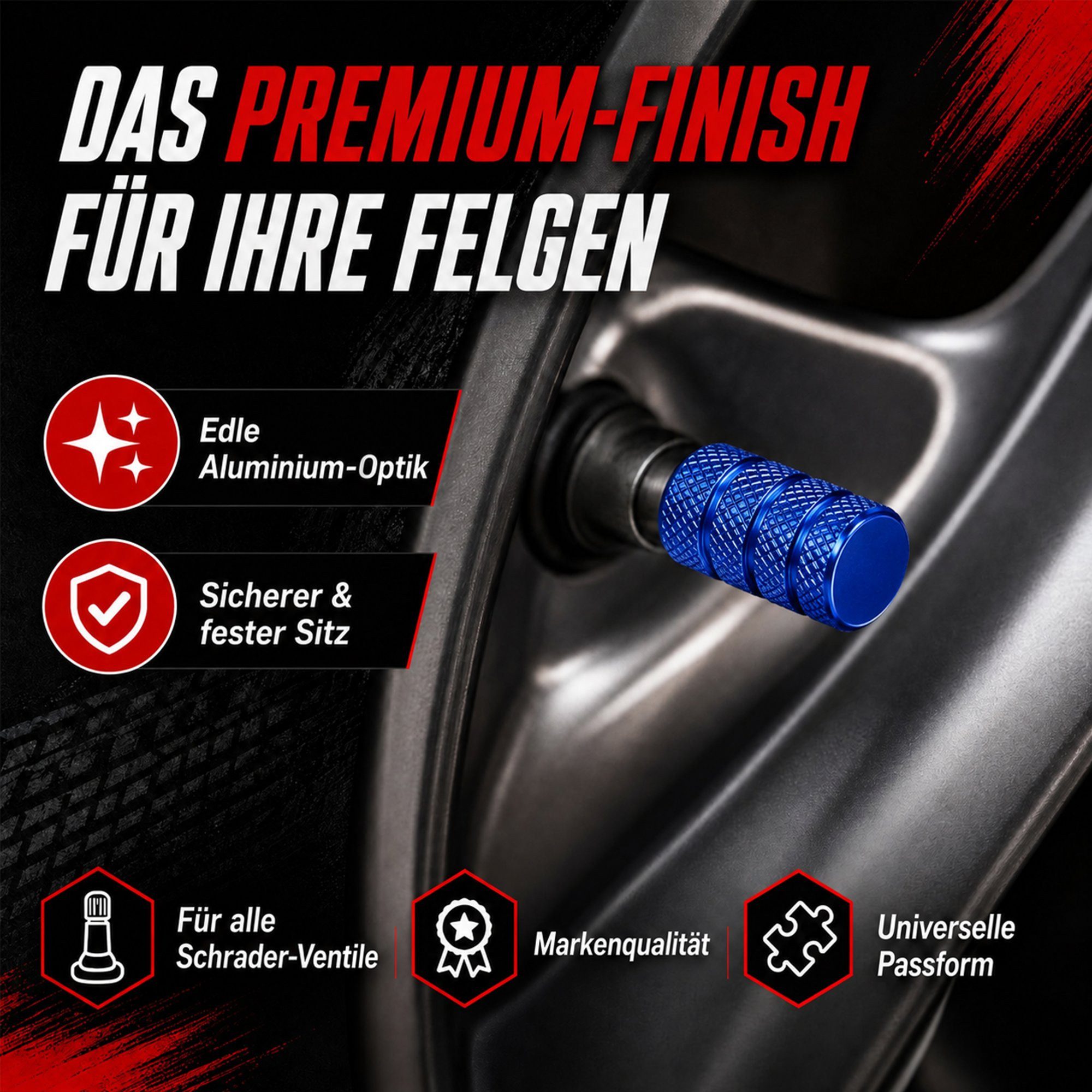 Pitlane Performance Ventilkappe Alu-Ventilkappen für Schrader-Ventile, (Ventilkappen-Set, 4-St., 4 Stück aus Aluminium), Korrosionsschutz und innenliegende Dich – Bild 2 von 5