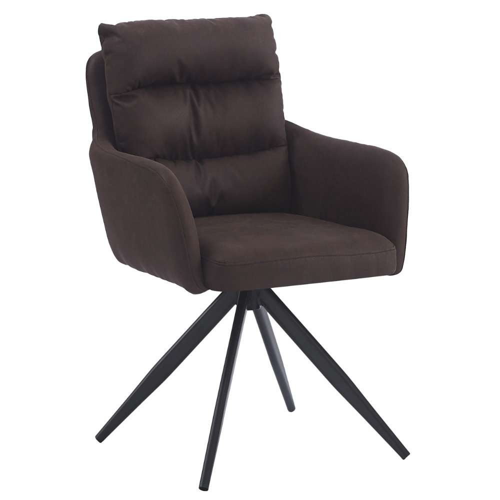 LebensWohnArt Stuhl Bequemer 360° Drehstuhl GEORGIA vintage-braun Mikrofaser Metall