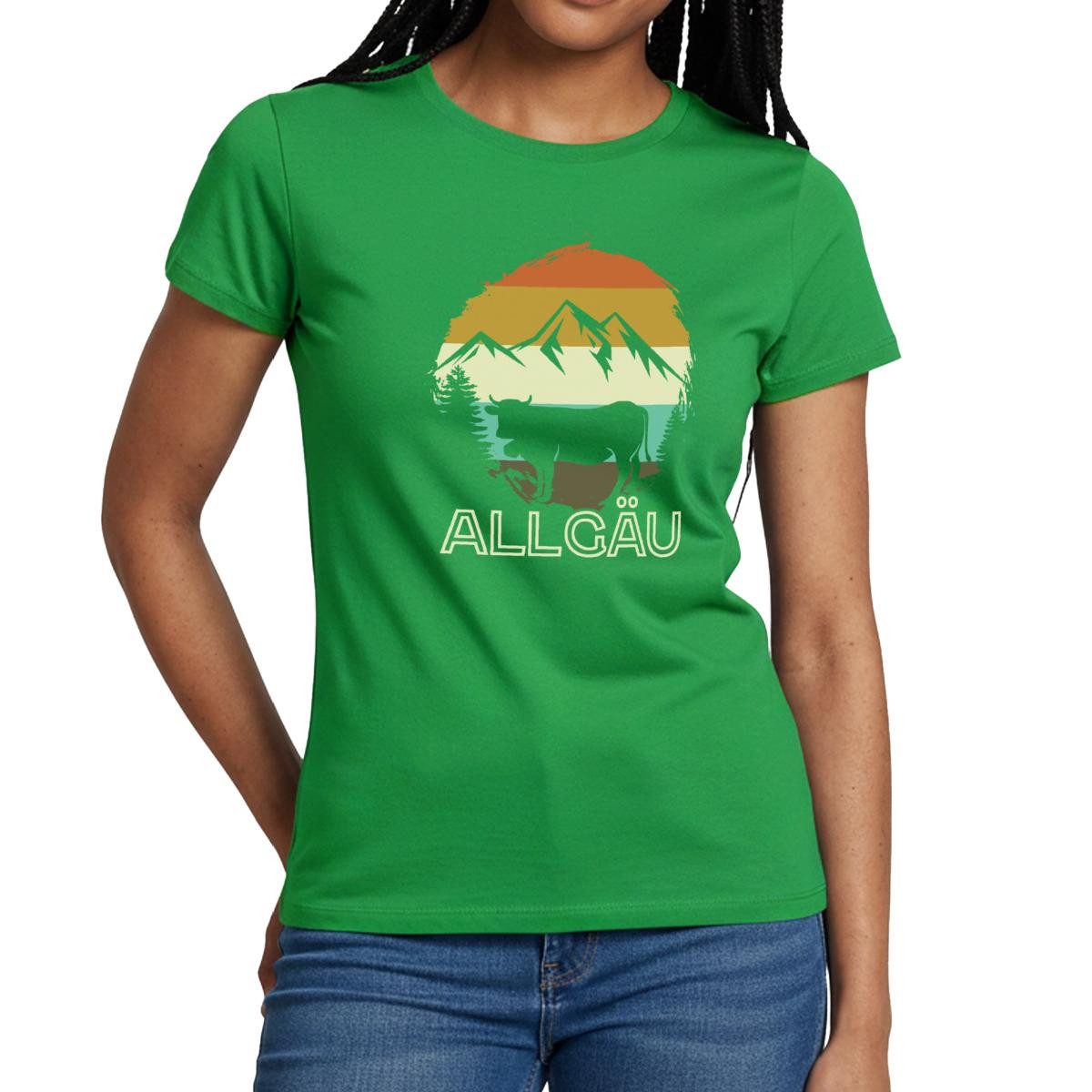 Spreadshirt T-Shirt Allgäu Vintage Berge Und Kuh Retro Frauen T-Shirt (1-tlg) Slim Fit, fällt klein aus
