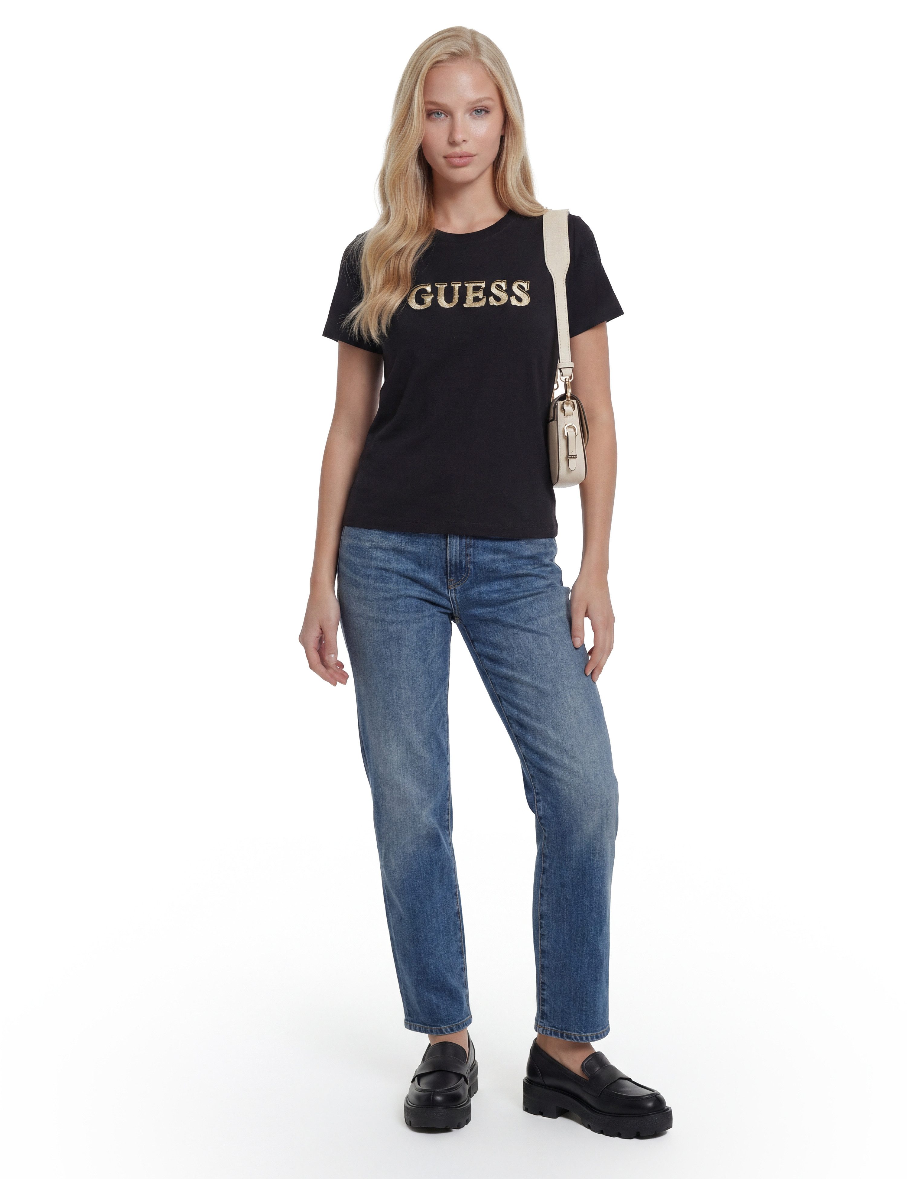 Guess T-Shirt FAUSTA CN SS T-SHIRT mit Logoschriftzug, Regular Fit – Bild 5 von 5