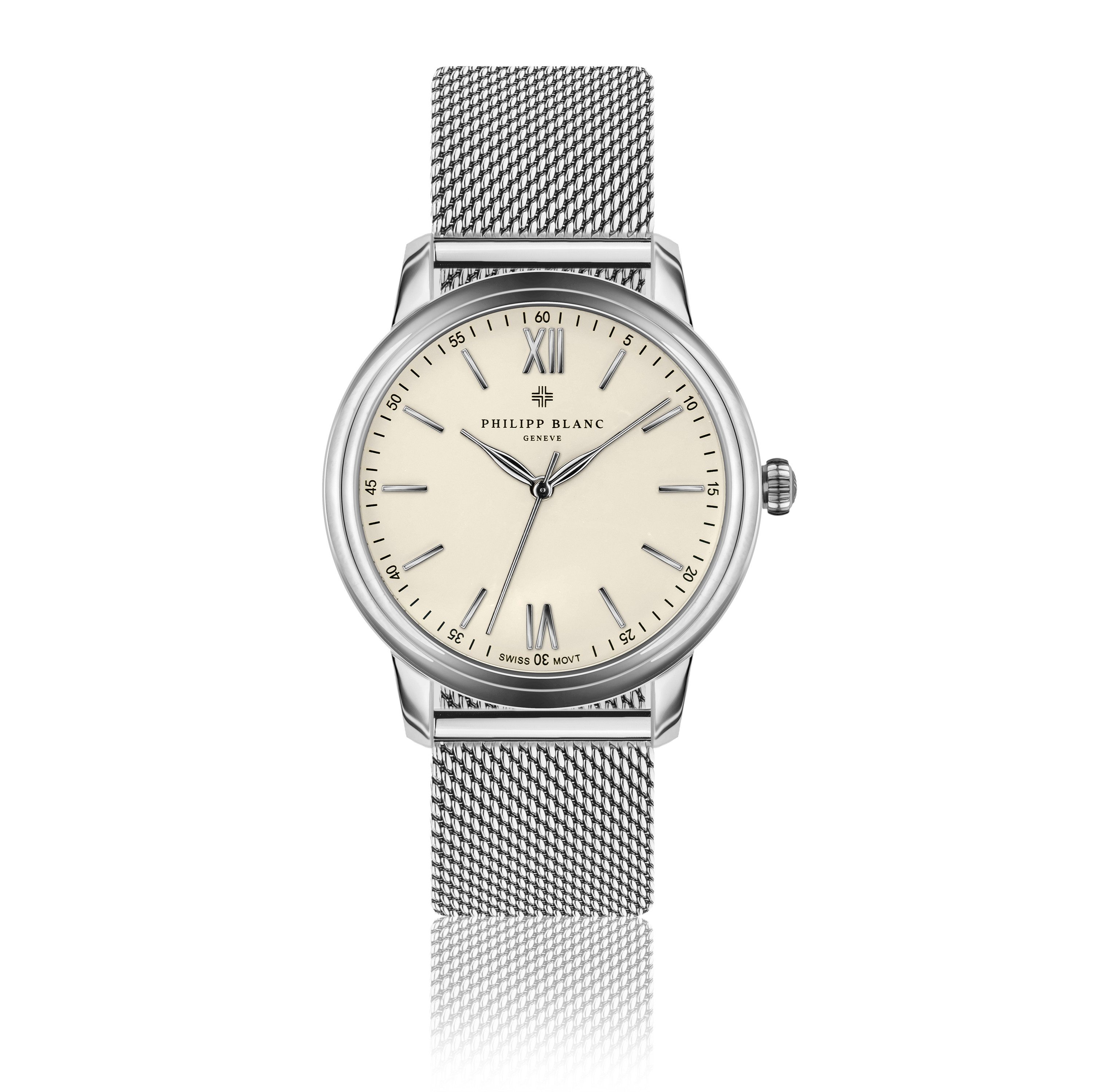 PHILIPP BLANC Quarzuhr PB1-B010S Geneva white dial silver mesh