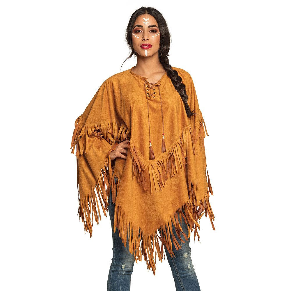 Boland Kostüm Poncho Bohemian Damen Kostüm mit Fransen Einheitsgröße für Kostümparty, passend für Boho-Stil, Wilder Westen oder Flower Power