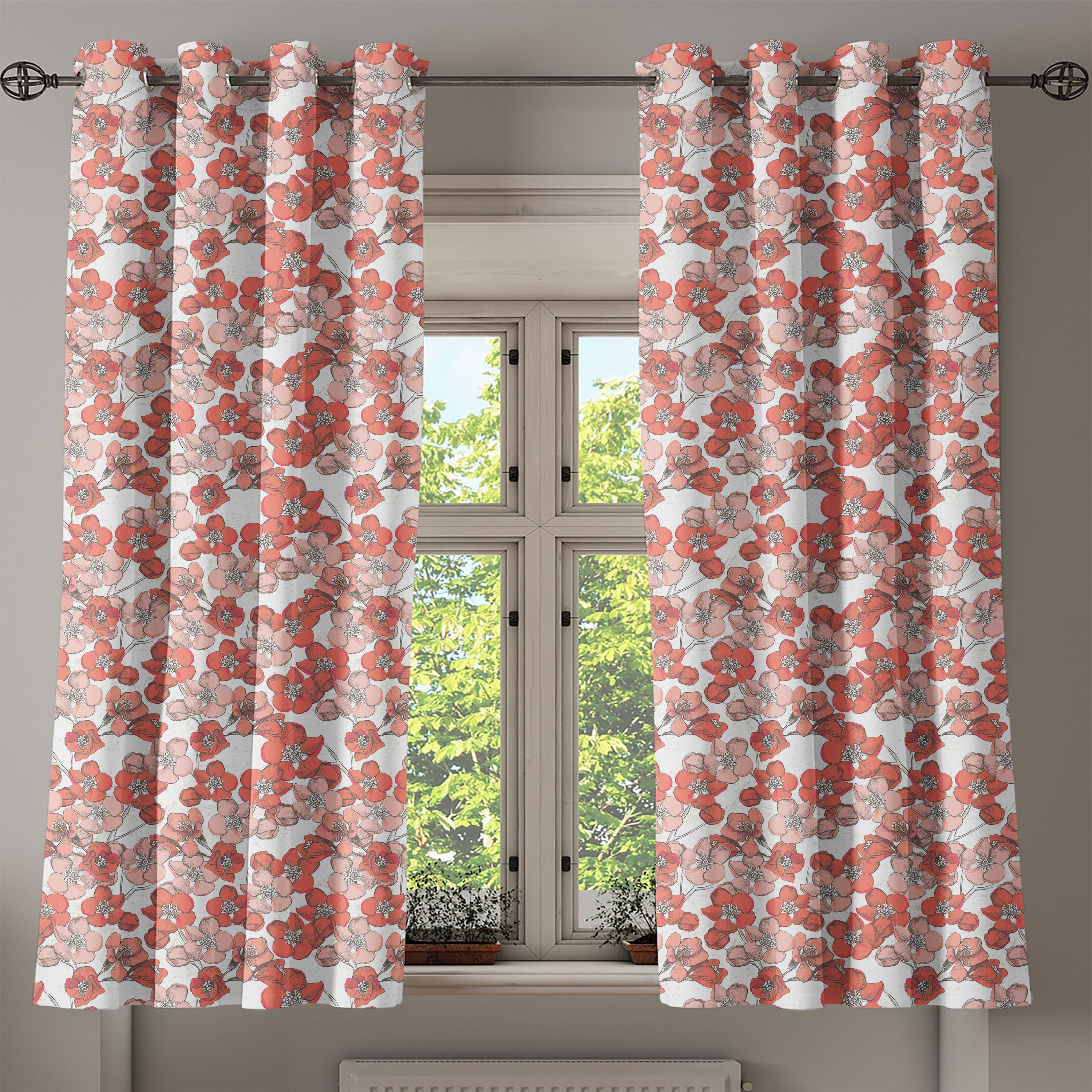 Gardine Dekorative Abakuhaus, Natur Schlafzimmer Kirschblüte 2-Panel-Fenstervorhänge Wohnzimmer, für