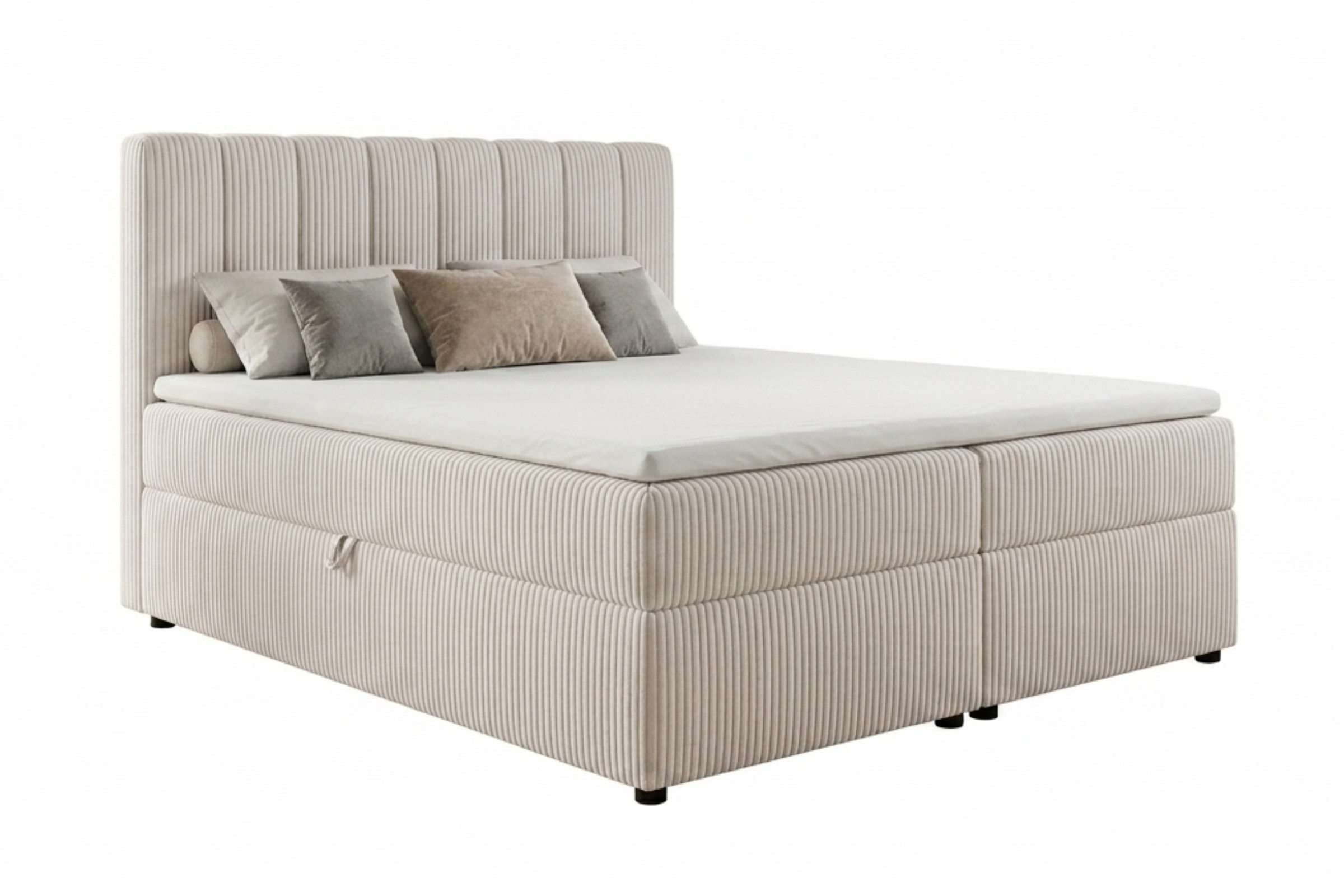 Deine Möbel 24 Boxspringbett VICTOR in Cord-Samt, inkl. 2 Bettkästen, Federkern-Matratzen (H3/H4) (Set, 1-St., Farben: Ecru Beige Creme Hellgrau Anthrazir Schwarz), Boxbett in 120x200 140x200 160x200 180x200 200x200