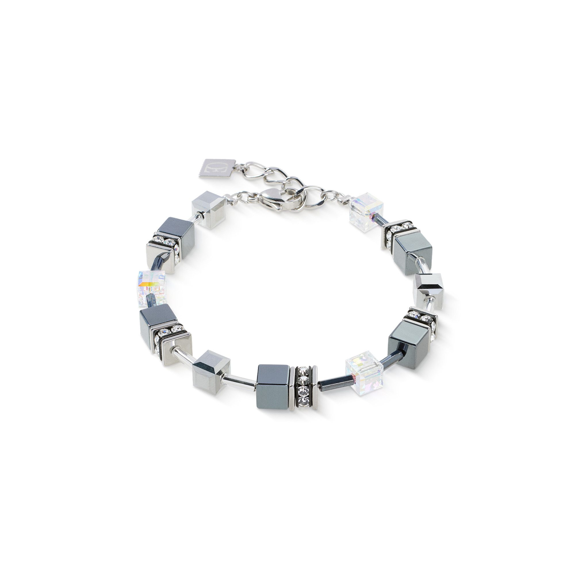 COEUR DE LION Armband Schmuck Edelstahl GeoCUBE® Armkette Würfelkette, Made in Germany - mit Swarovski® Kristall, Strassstein, Hämatit