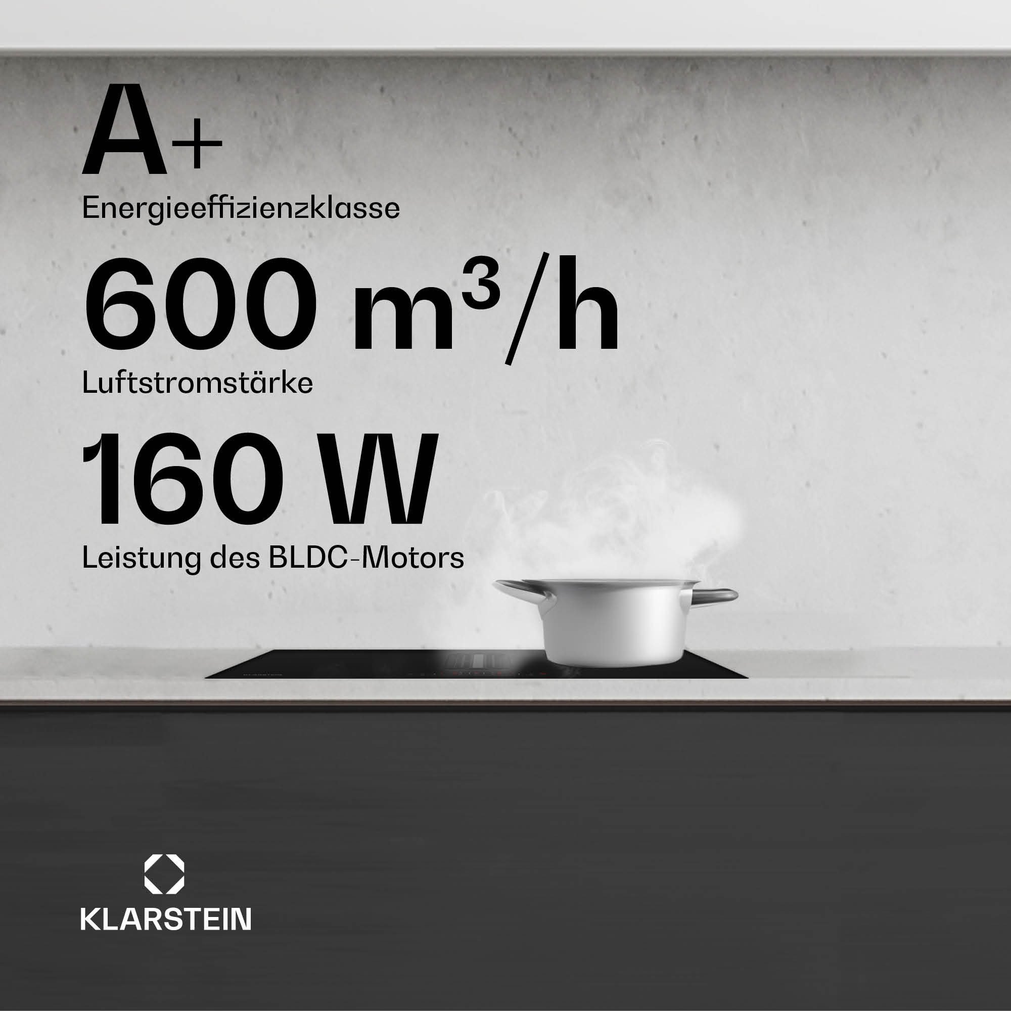 Klarstein Induktions-Kochfeld AirJet 60 Down Air Induktion+Abzugshaube 10000W 600 m³/h Boost, Kochfeld mit Dunstabzug 4 Zonen Touch Timer mit Booster autark