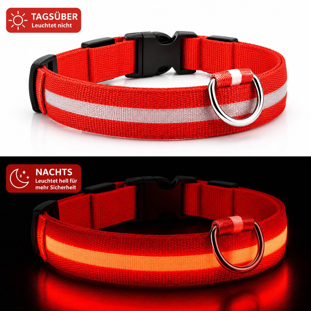 FroShop Hundehalsbandleuchte LED Hundehalsband USB aufladbar (S/M/L/XL) Leuchthalsband Nylon, LED fest integriert, verschiedene Farben, Akku Halsband reflektierend verstellbar Blinkhalsband für Hunde