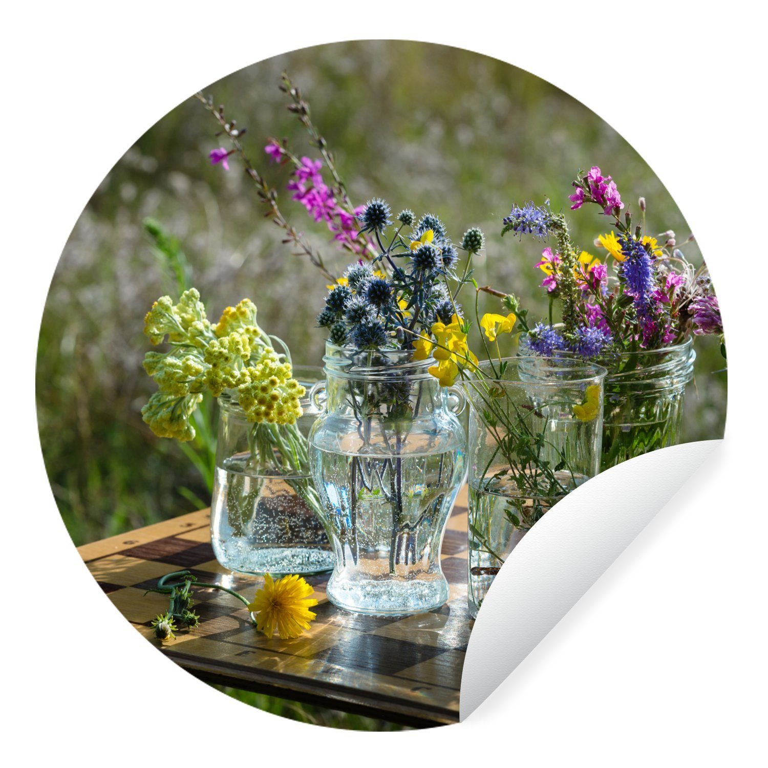 MuchoWow Wandsticker Vase - Blumen Farben für St), (1 Wohnzimmer Tapetenaufkleber, Rund, Kinderzimmer, - Tapetenkreis