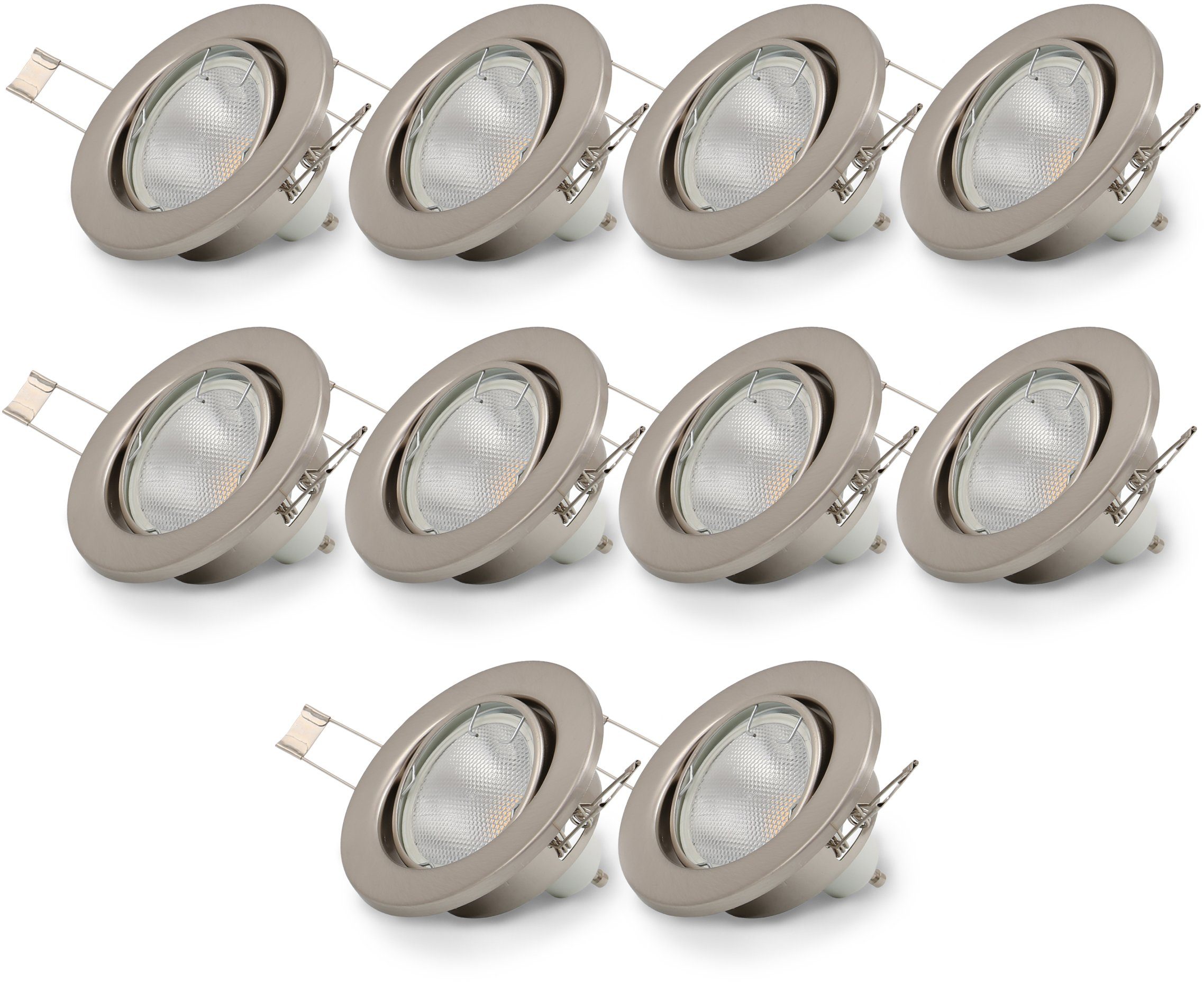 B.K.Licht LED Einbaustrahler, LED Warmweiß, schwenkbar, wechselbar, Einbauleuchten, nickel, matt LED GU10 Einbau-Spots
