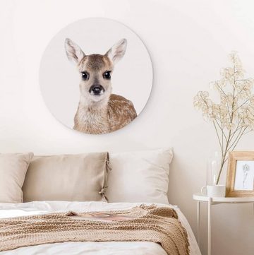 K&L Wall Art Gemälde Metallposter Rehkitz Bambi Kinderzimmer Baby Reh Waldtiere, Metalloptik Wandbild Ø 30cm