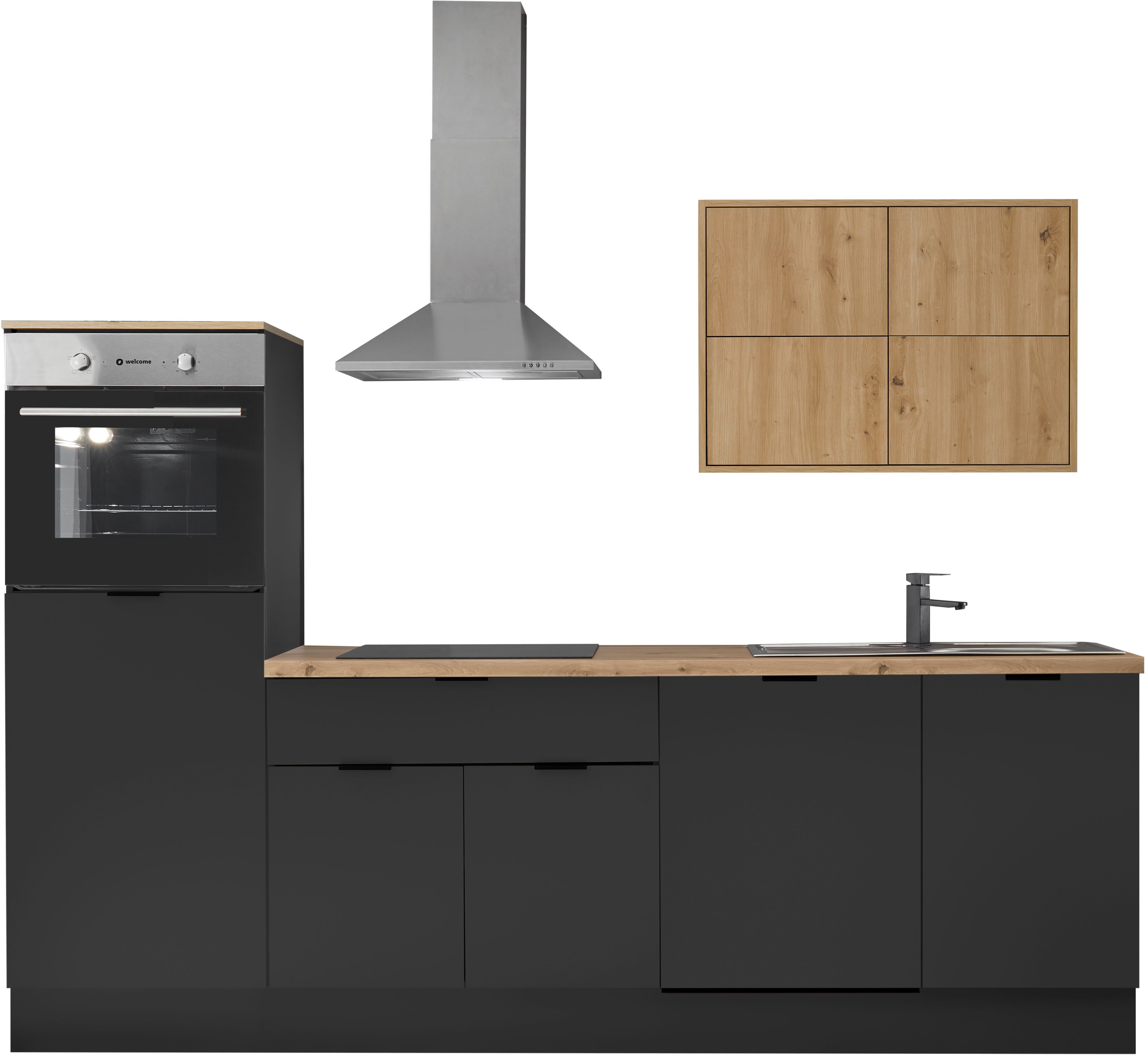 KOCHSTATION Küchenzeile KS-Georgia, mit 38mm starker Arbeitsplatte, Breite 260 cm, wahlweise mit E-Geräten und Kühlschrank