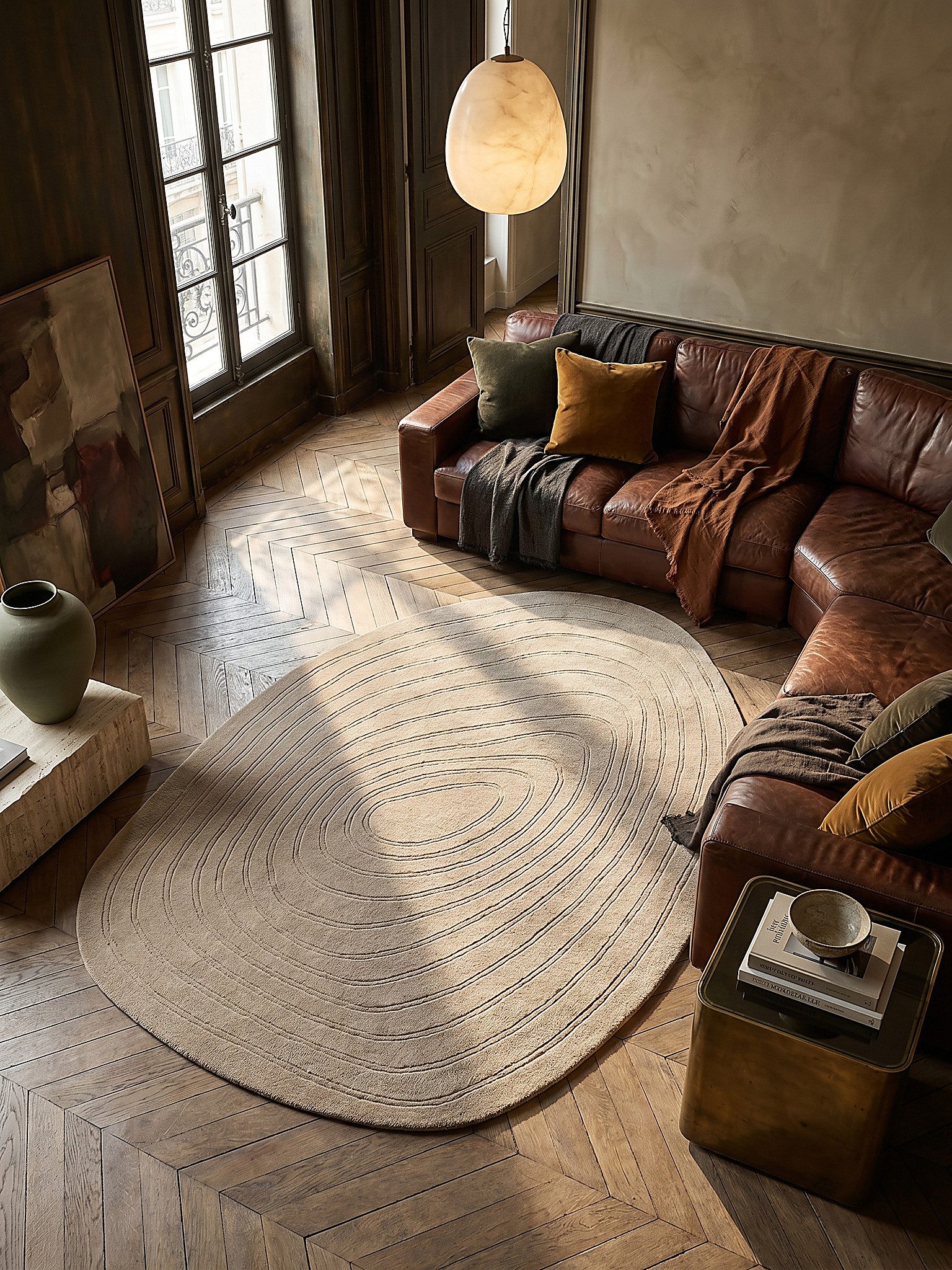 KADIMA DESIGN Wollteppich PARRET Teppich Wolle organische Form abstrakt modern 160x230 Beige, Oval, Höhe: 15 mm, 11 mm Mittelflor, zeitlos, Naturfaser, fußbodenheizungsgeeignet
