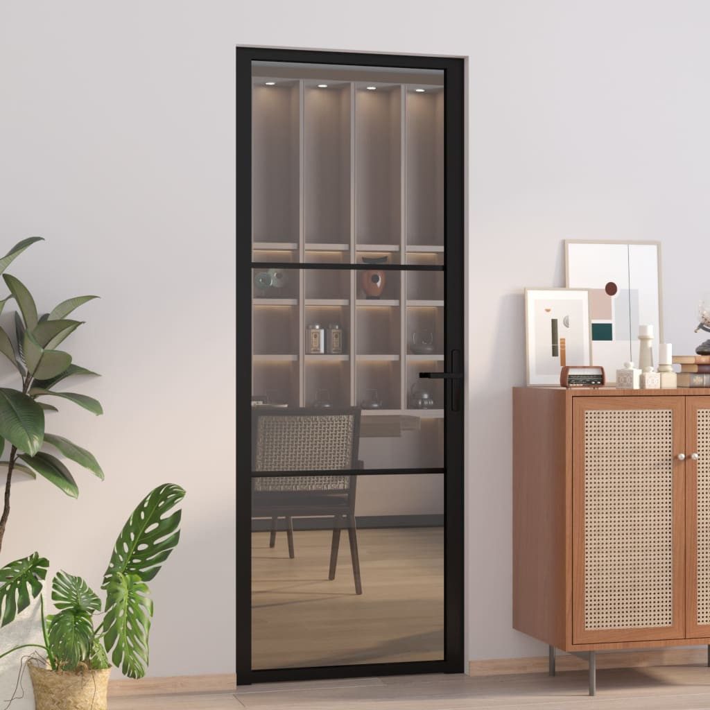 Thumbnail - vidaXL Zimmertür Innentür 76x201,5 cm Schwarz ESG-Glas und Aluminium Zimmertür Glastür
