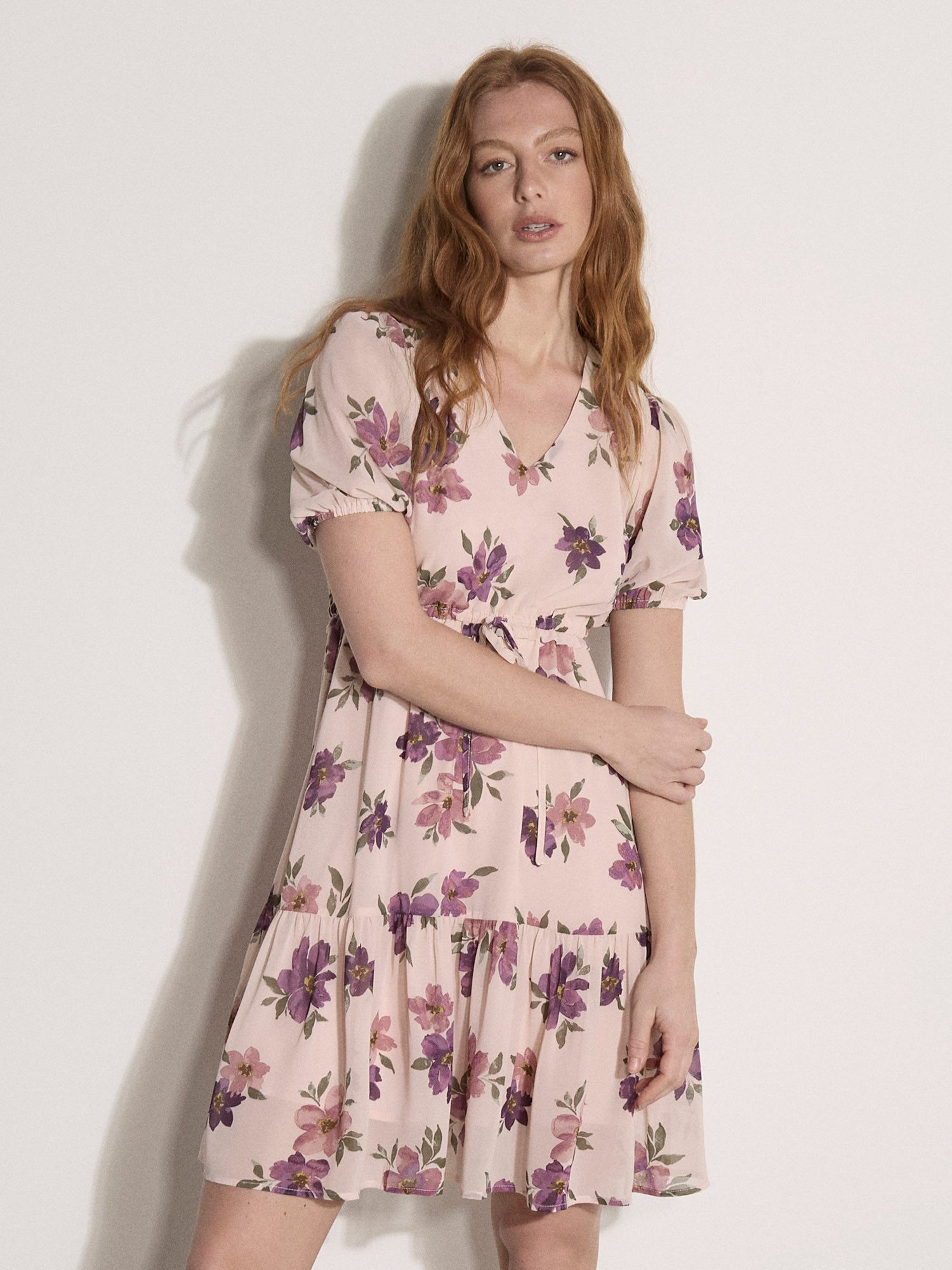 Apricot Chiffonkleid Mini-Kleid aus Chiffon mit Raffung