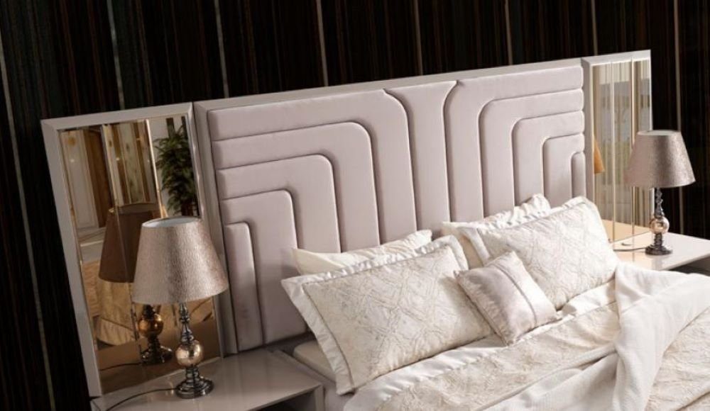 JVmoebel Schlafzimmer-Set Luxus Doppelbett Garnitur Holz Modern Set (3-St) Beige Bett 3tlg, Schlafzimmer