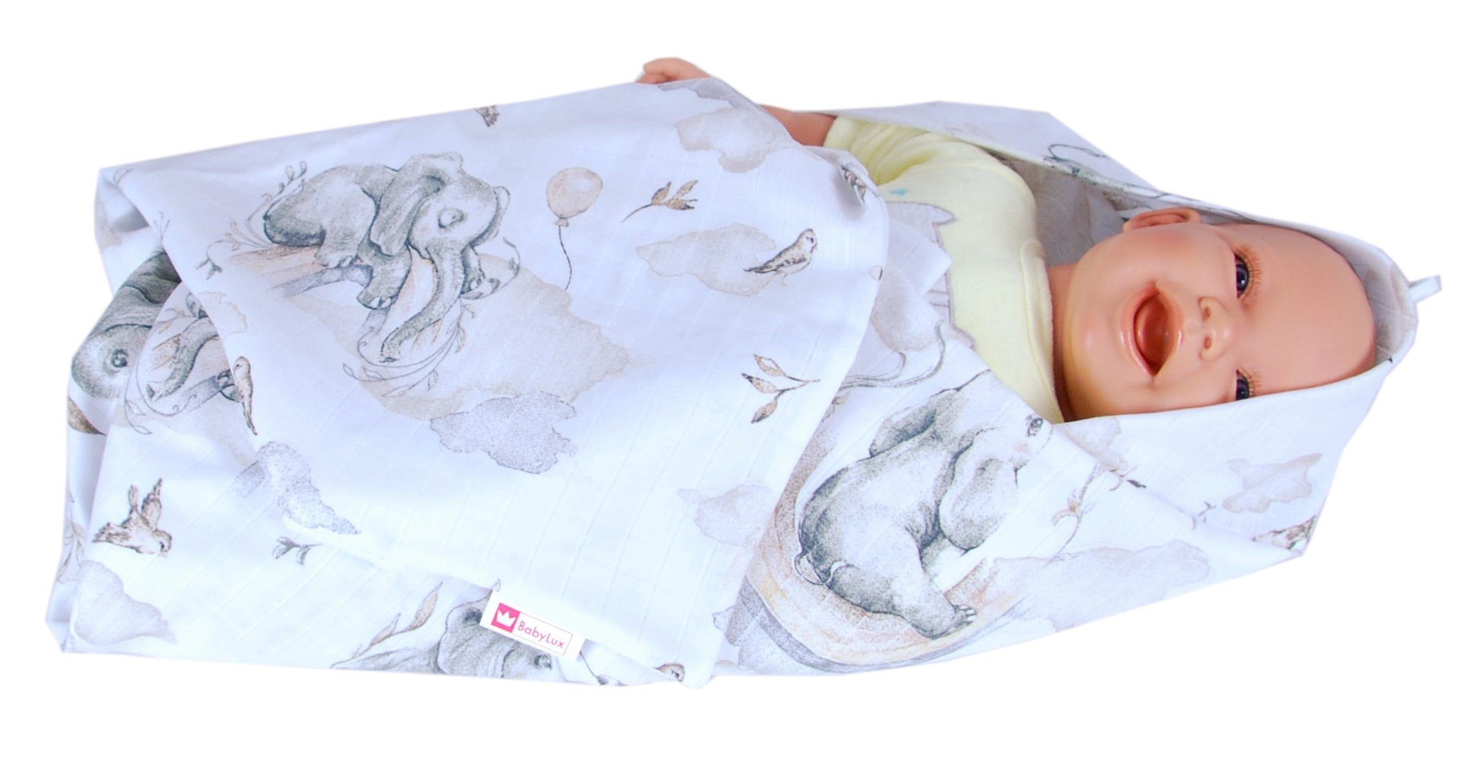 BabyLux Badetuch BabyLux Badetuch Handtuch Musselin Baby Kind Kaputzenhandtuch 80x80cm, OK127 Elefant Beige