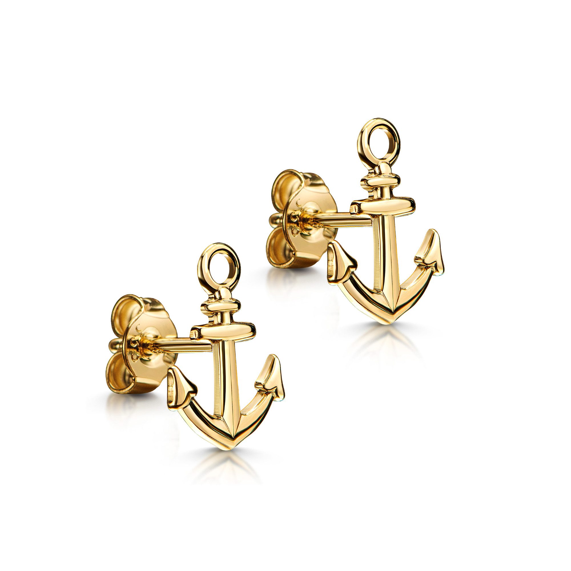 JEVELION Schmuckset Anhänger Anker mit 2x Ohrstecker 333 Gold - Made in Germany (Goldanhänger + Gold-Ohrschmuck, für Damen und Mädchen), Mit Kette vergoldet- Länge wählbar 36 - 70 cm oder ohne Kette.