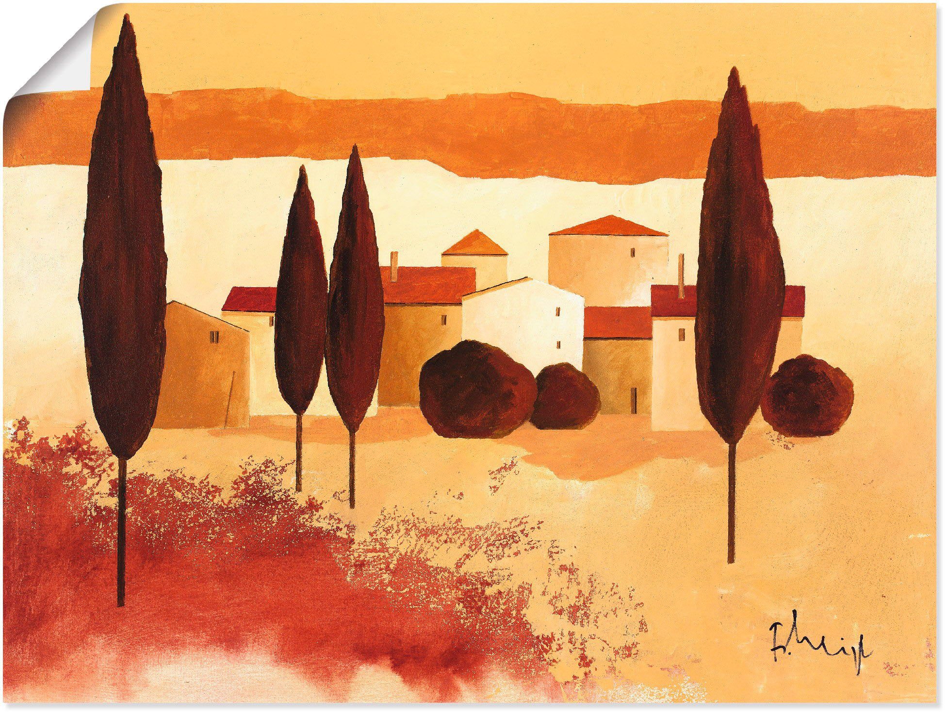 Artland Wandbild »Kleines Mediterranes Dorf«, Wiesen & Bäume (1 Stück