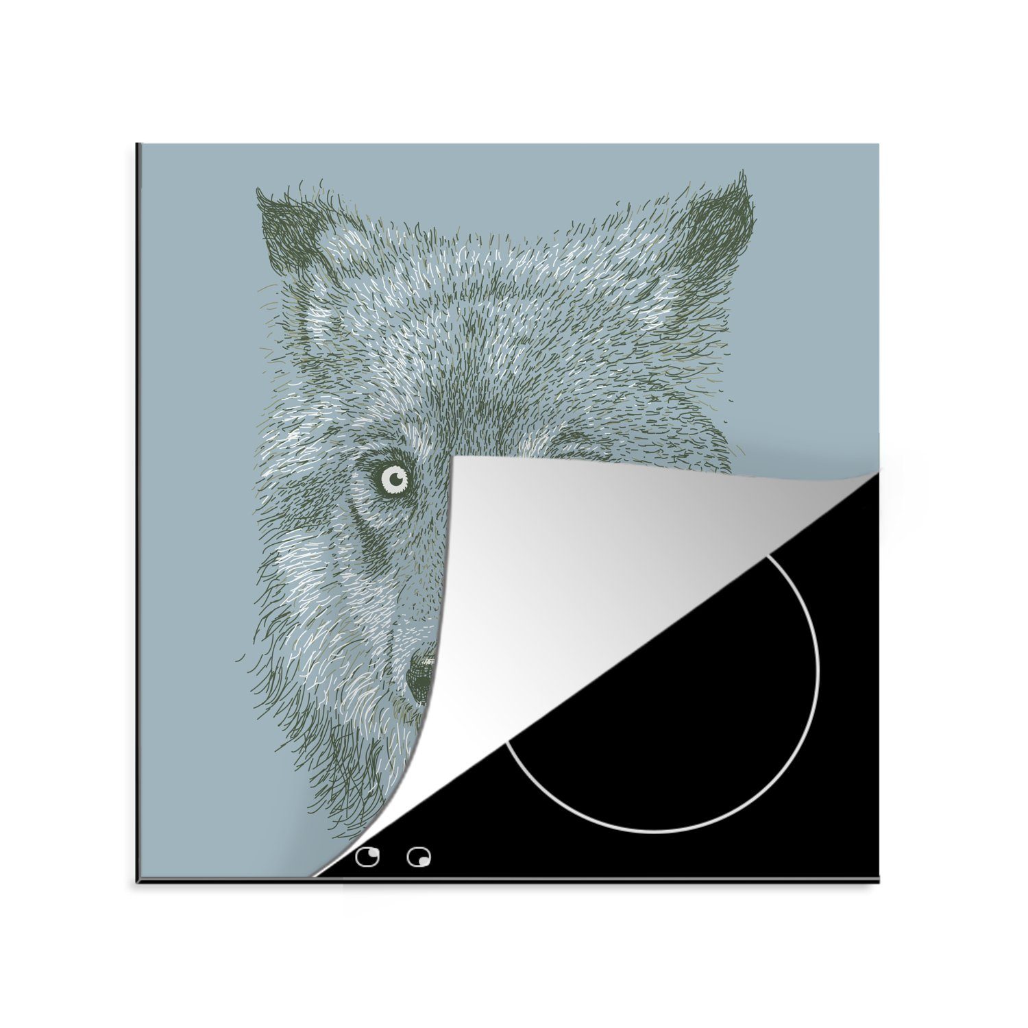 78x78 Ceranfeldabdeckung, Grau küche tlg), Raubtier, Vinyl, für cm, - MuchoWow Arbeitsplatte Herdblende-/Abdeckplatte Wolf (1 -