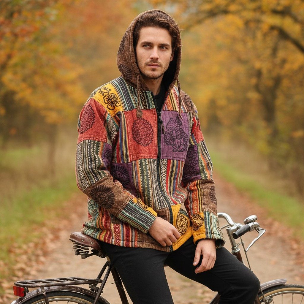 Guru-Shop Strickjacke Goa Jacke, Patchwork Sweatshirt Jacke -.. Hippie, Ethno Style, alternative Bekleidung