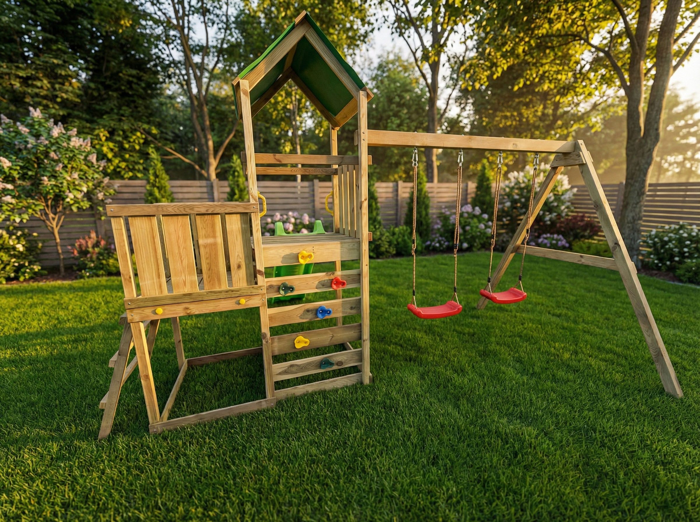 FUNGOO Spielturm MaxPlay 3.1, mit Rutsche, Doppeldecker, Doppelschaukel und Kletterwand