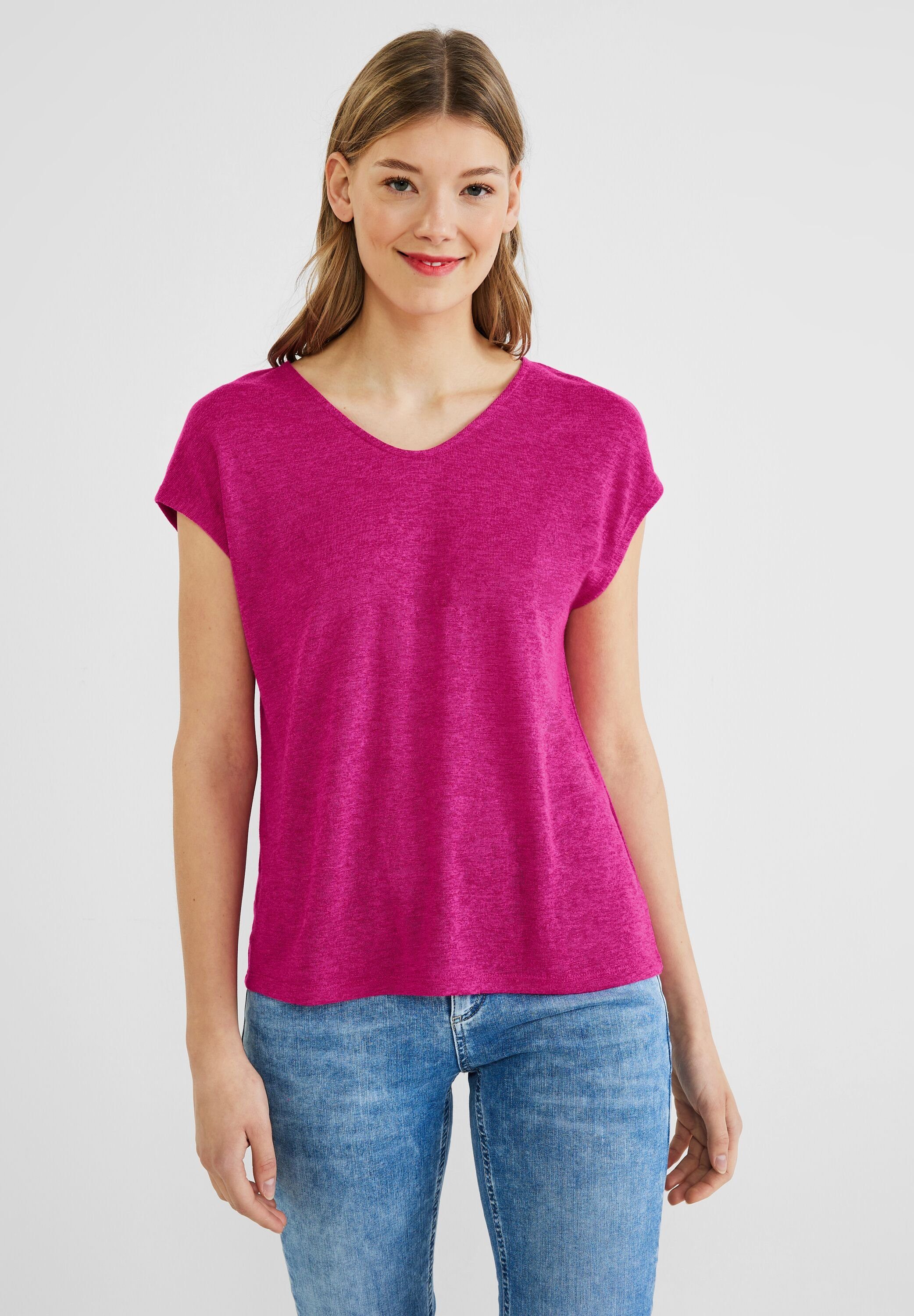 Verkaufskraft STREET ONE V-Shirt pink in Unifarbe oasis