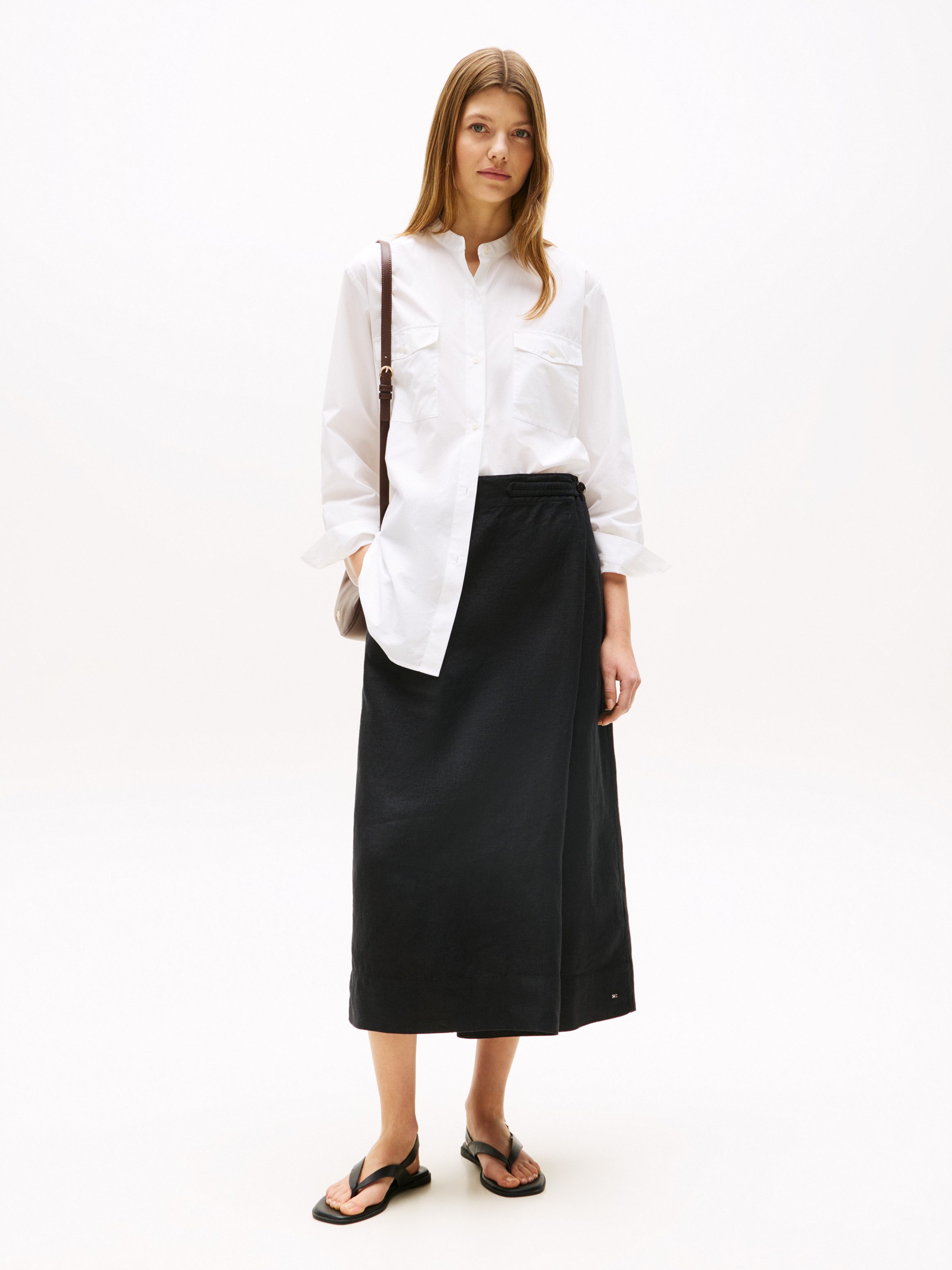 Tommy Hilfiger Wickelrock ESS LINEN KNEE WRAP SKIRT mit Leinen