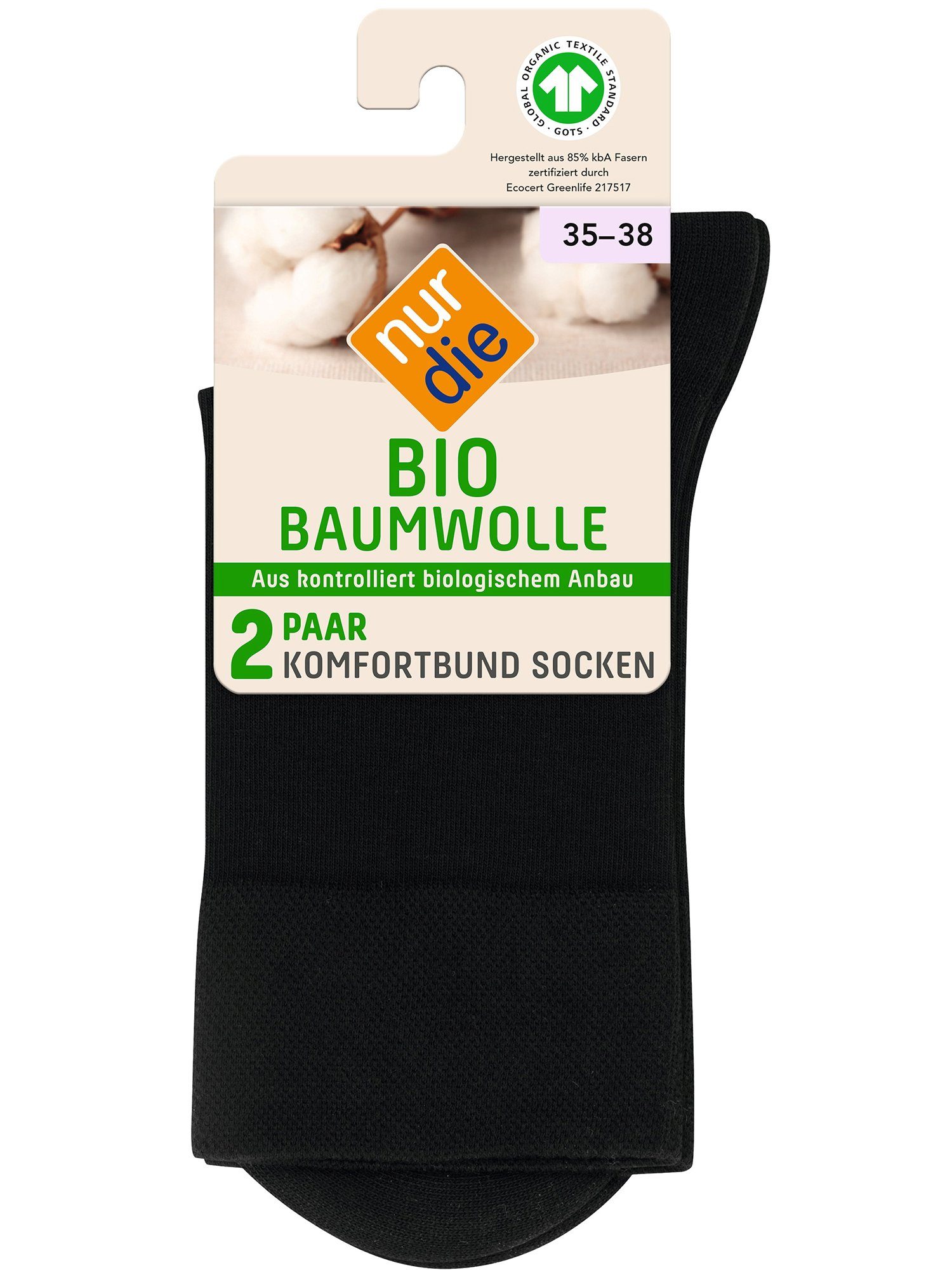 Nur Die Freizeitsocken Bio Komfort Socke 2er Pack (2-Paar) schwarz