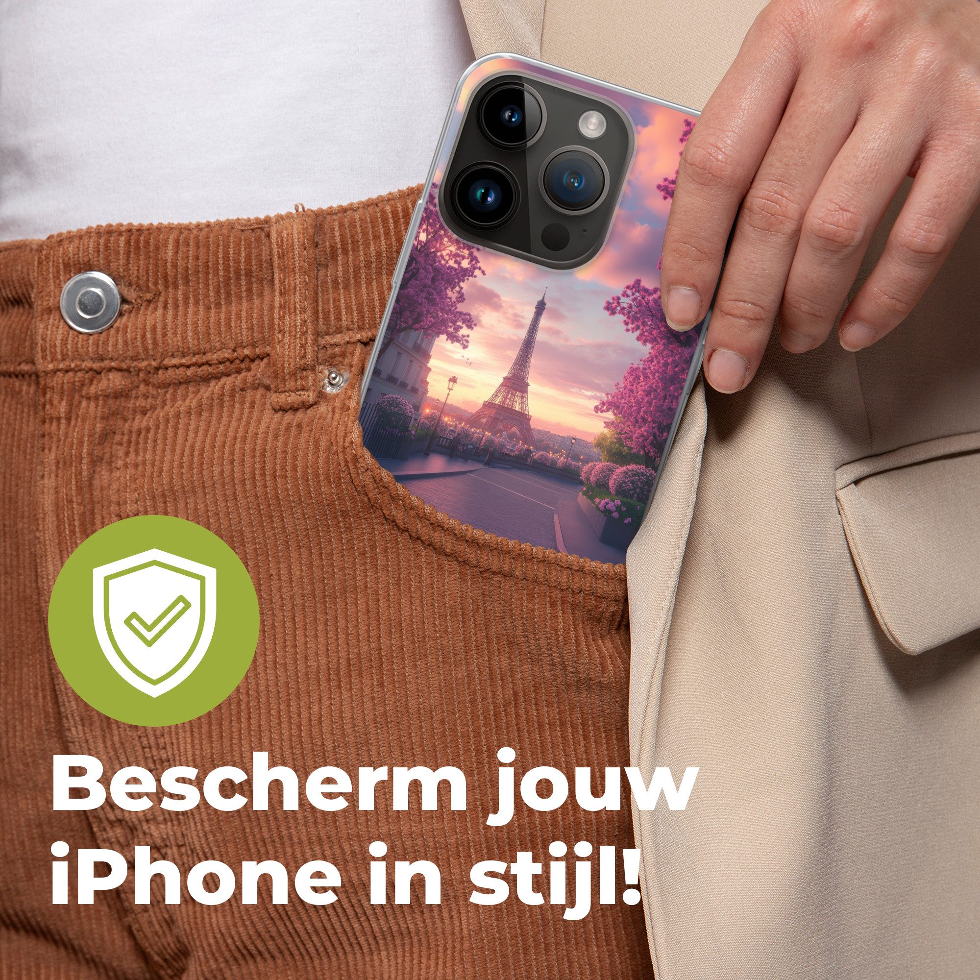 MuchoWow Handyhülle für Apple iPhone 14 Pro Eiffelturm - Paris - Rosa, Smartphone-Bumper, Print, Handy Schutzhülle Dünn