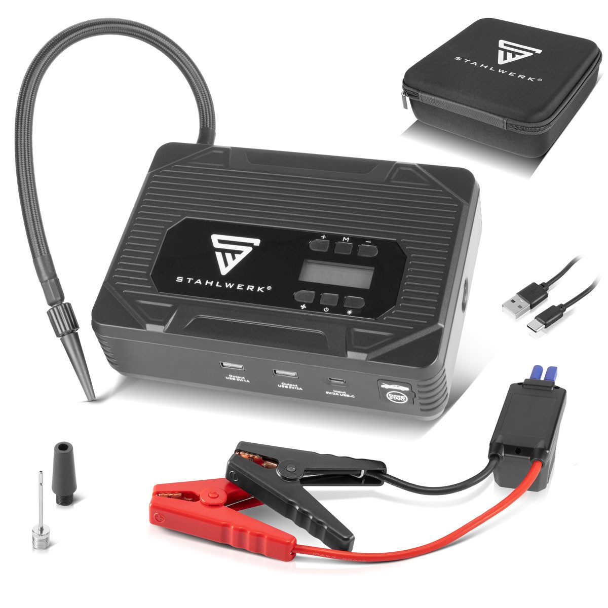 STAHLWERK PB-1400 ST Powerbank Starthilfe 400 A 14.000 mAh Benzin- Dieselmotoren Batterie-Ladegerät