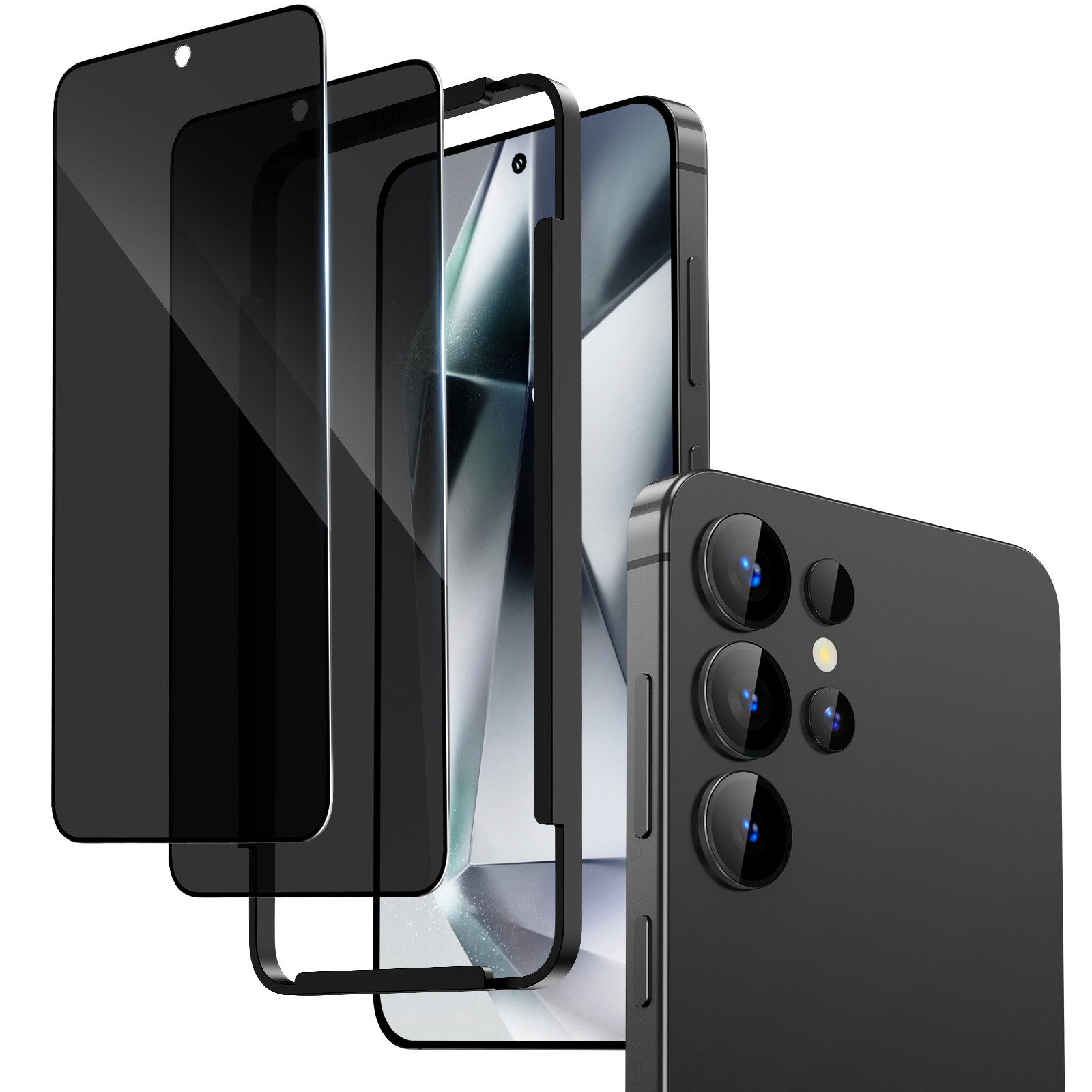 Joysaf Schutzfolie Schutzfolie Panzerglas Blickschutz Kompatibel mit, (Samsung Galaxy S25/ Samsung Galaxy S25+/ Samsung Galaxy S25 Ultra/Samsung Galaxy S24/Samsung Galaxy S24+, 2 Privacy Glass + 1 Montagerahmen, 9H Härte Panzerfolie, HD Displayschutz), Ultra-klar, Anti-Fingerprint.