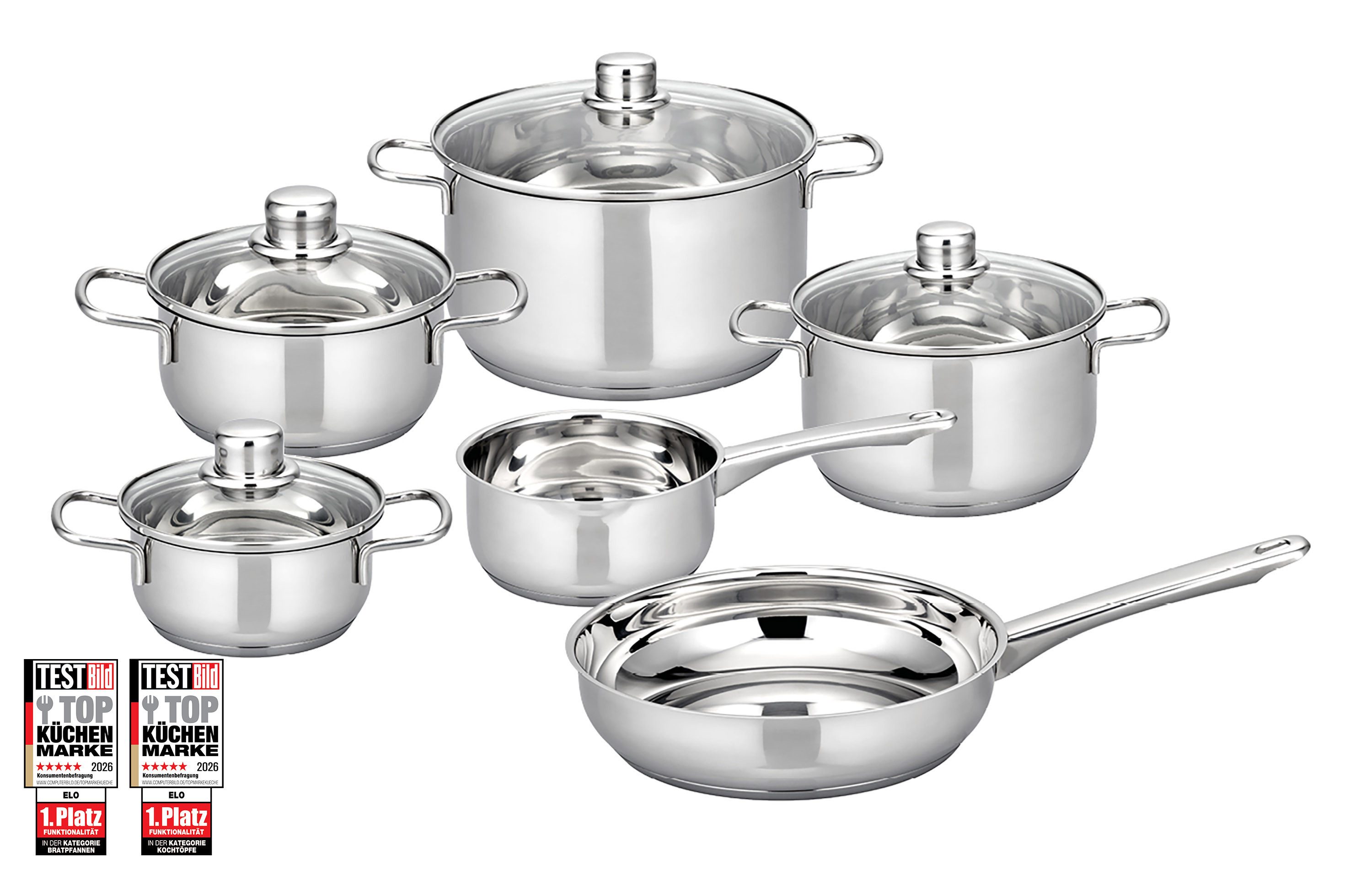 Elo Basic Topf-Set Moonshine, Edelstahl (Set, 10-tlg), mit Volumenskala
