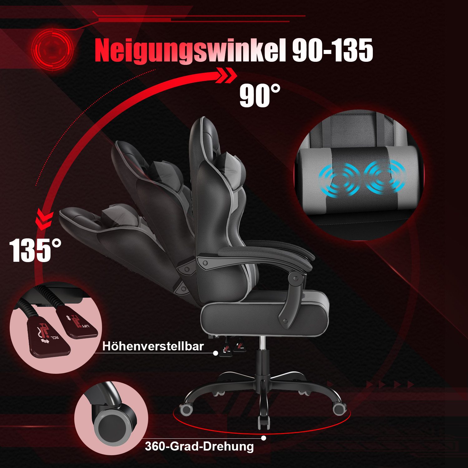 HOMALL Gaming-Stuhl Massage Bürostuhl mit Fußstütze,Kopfstütze günstig online kaufen