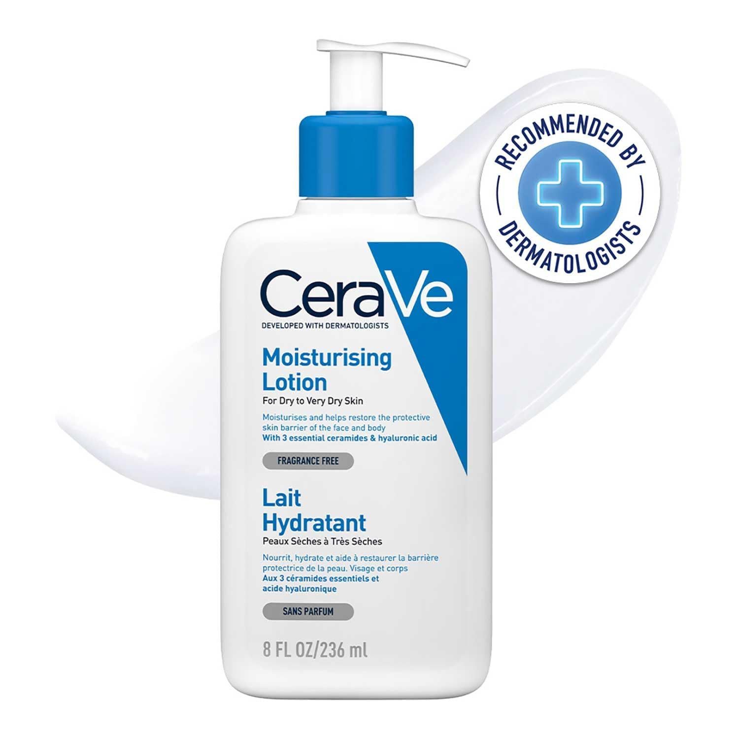 CeraVe Körperlotion mit Pumpspender, Intensive Pflege für trockene bis sehr trockene Haut Geeignet bei Neurodermitis, 236 ml, Feuchtigkeitscreme Hyaluron und 3 essenziellen Ceramiden