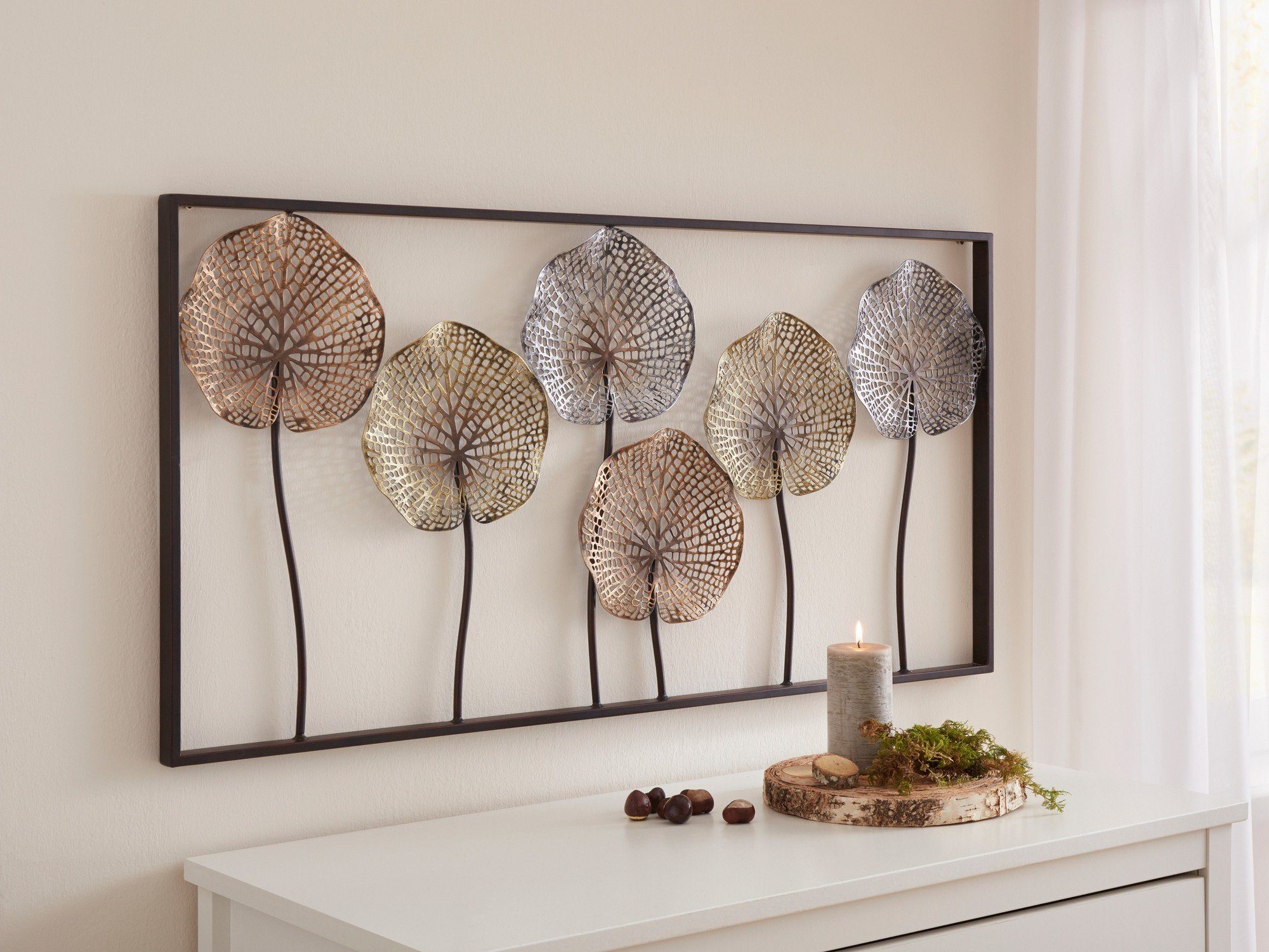 Dekoleidenschaft Wandbild "Lotus" aus Metall, 100x50 cm, in 3D Optik, Wanddeko, Wandschmuck, Lotus