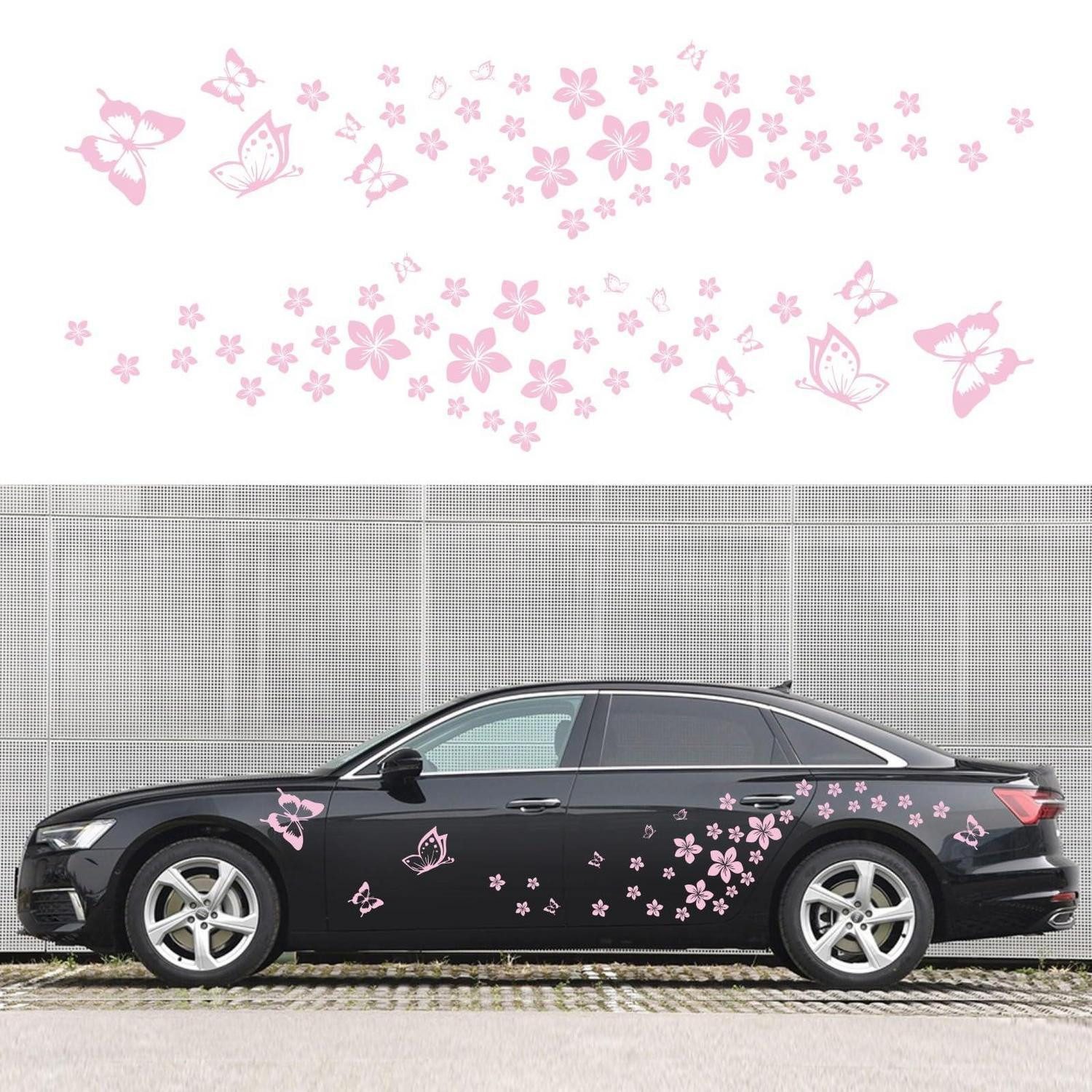 LuxusKollektion Aufkleber Autoaufkleber Schmetterling Blumen Vinyl DIY 74 Stück Pink
