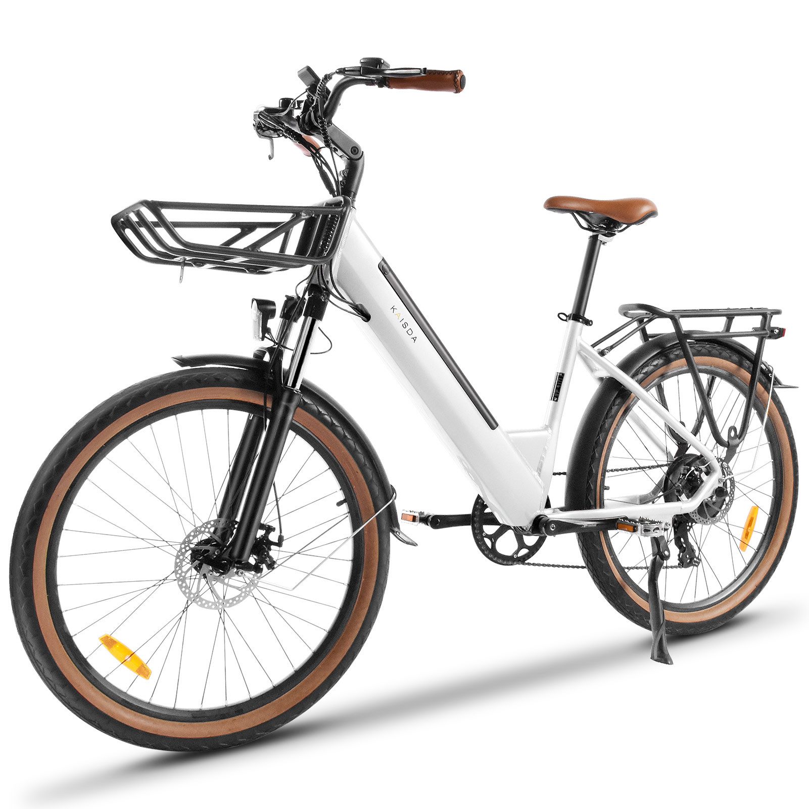 PIXAR E-Bike Cityrad City E-Bike 26 Zoll Tiefeinsteiger, 626,4 Wh, Shimano 7-Gang, 25 km/h, 7 Gang Shimano Tourney, Kettenschaltung, Heckmotor, 626,4 Wh, (Packung, E-Bike, Werkzeugset, Schlüssel, Ladegerät, Bedienungsanleitung), Tiefeinsteiger, herausnehmbarer Akku, LCD-Display mit USB-Anschluss